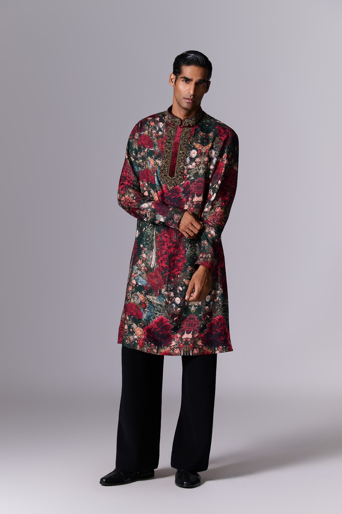 Printed Flora Silk Kurta Set