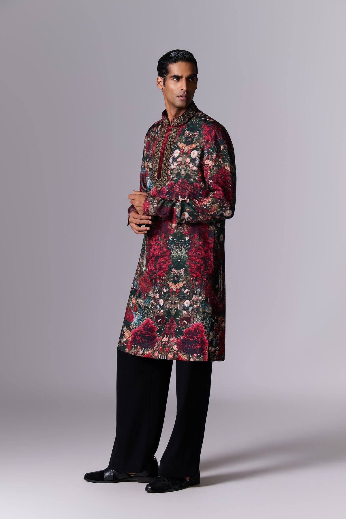 Printed Flora Silk Kurta Set