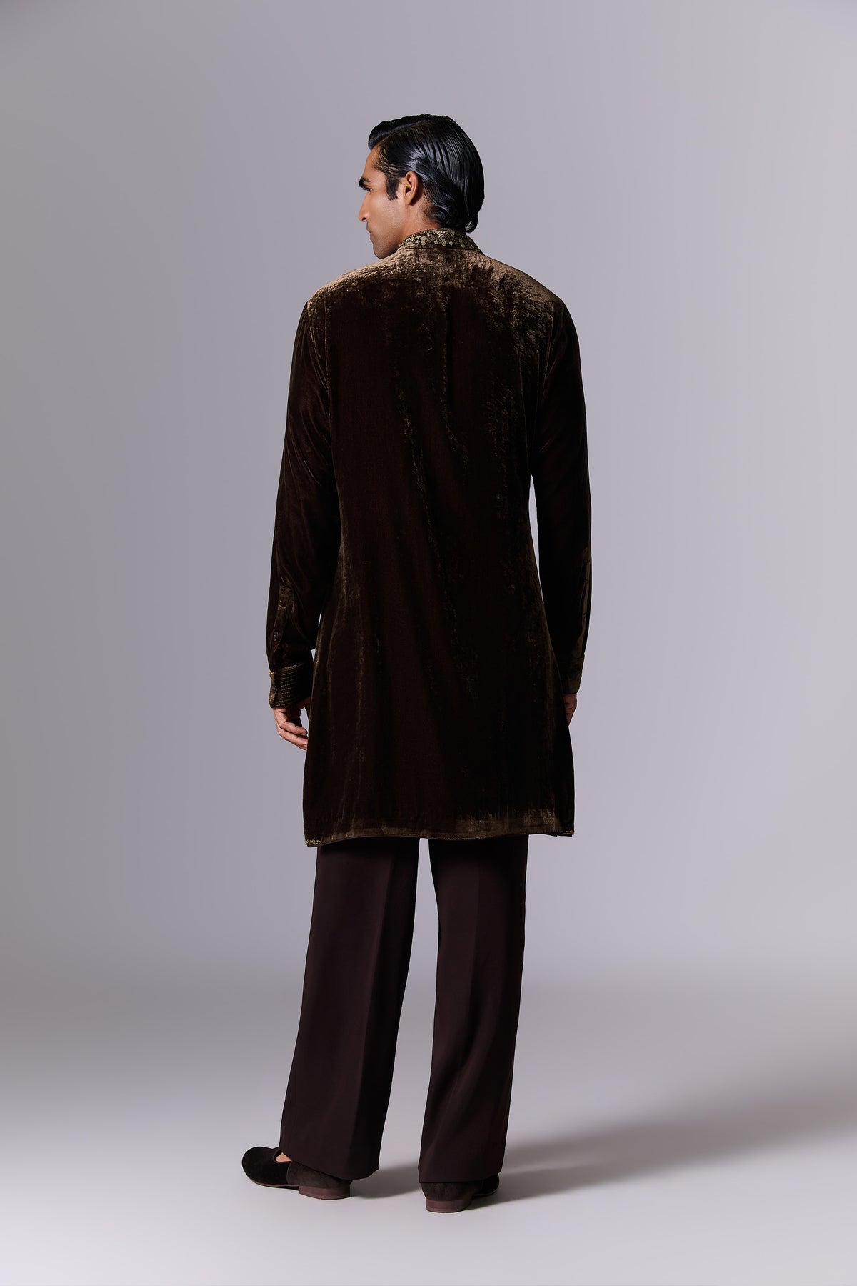 Coffee Brown Embroidered Velvet Kurta Set