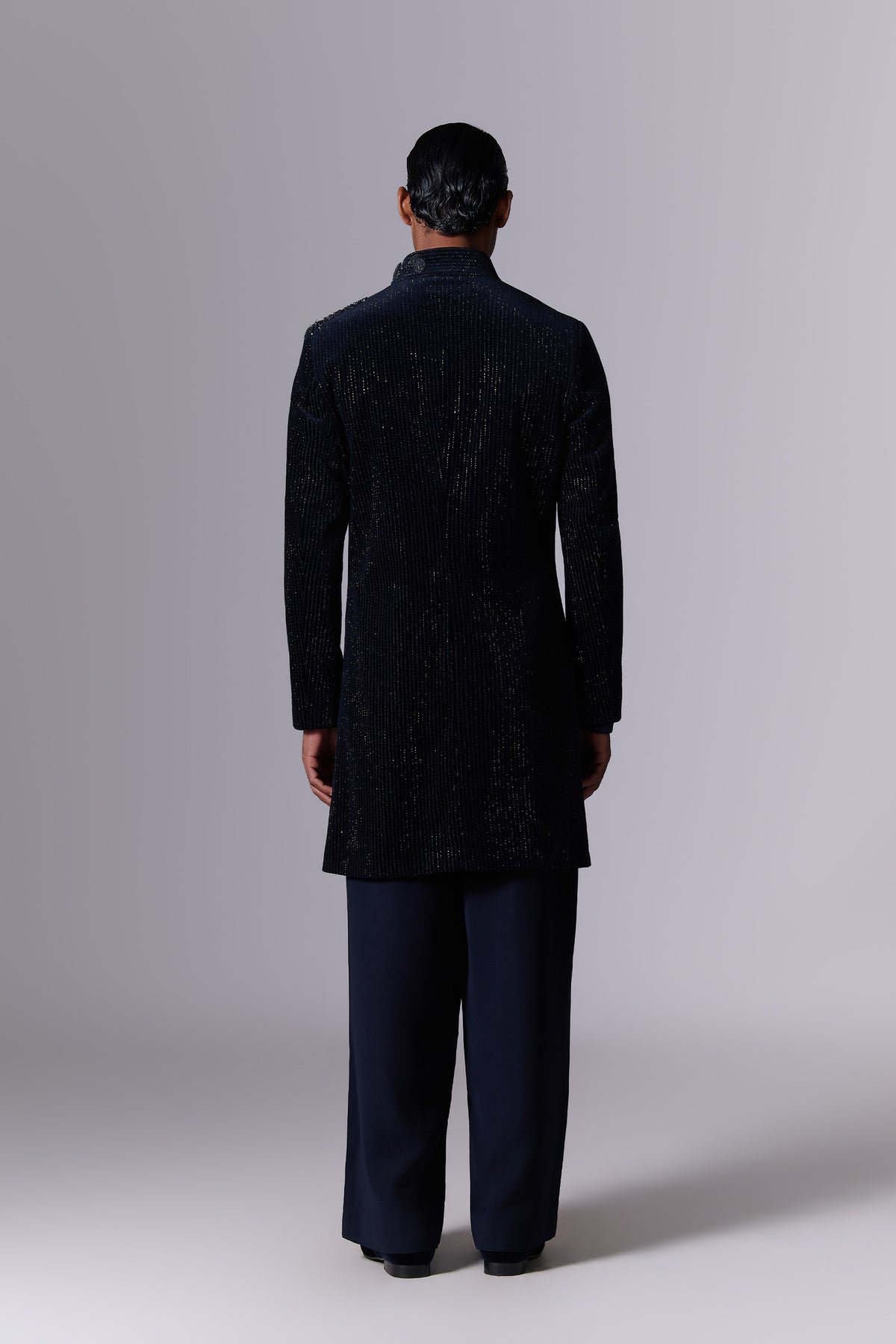 Blue Moon Embroidered Velvet Sherwani Set - back