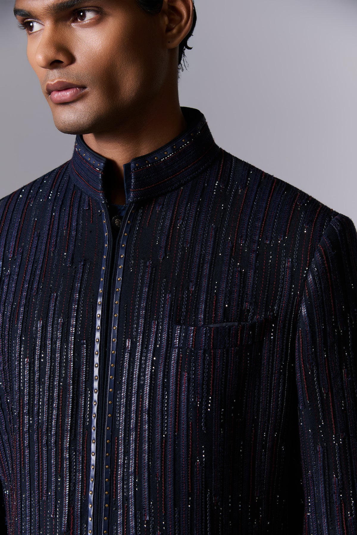Blue Moon Striped Embroidered Sherwani Set