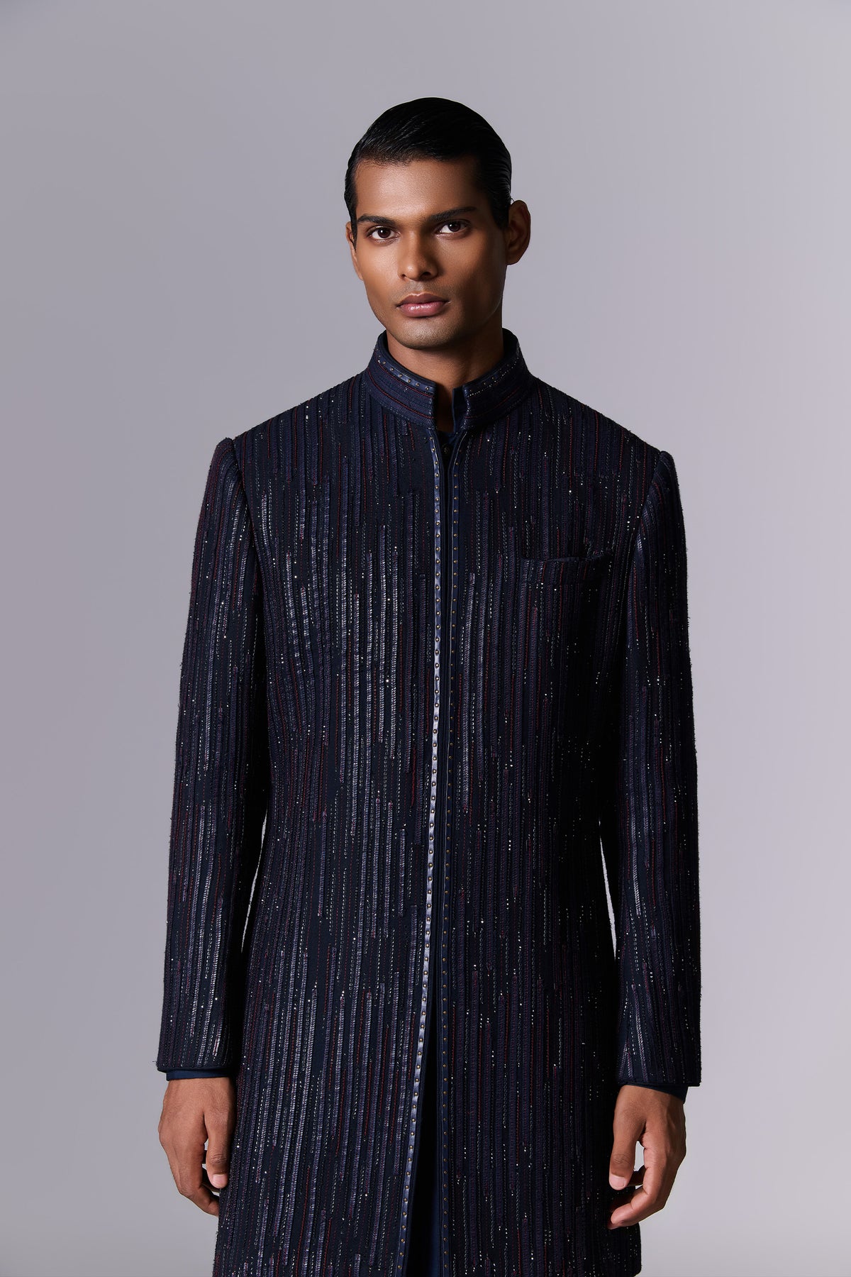Blue Moon Striped Embroidered Sherwani Set