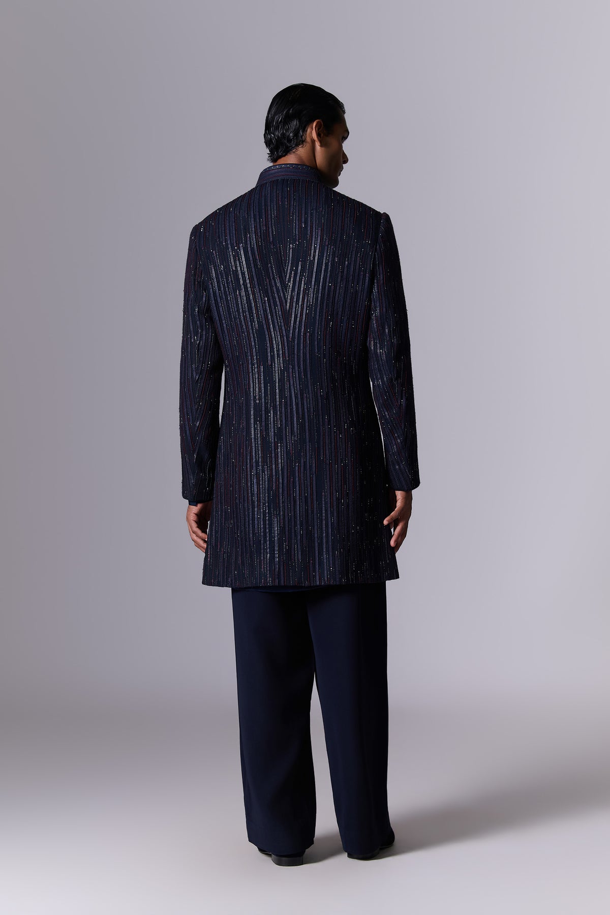 Blue Moon Striped Embroidered Sherwani Set