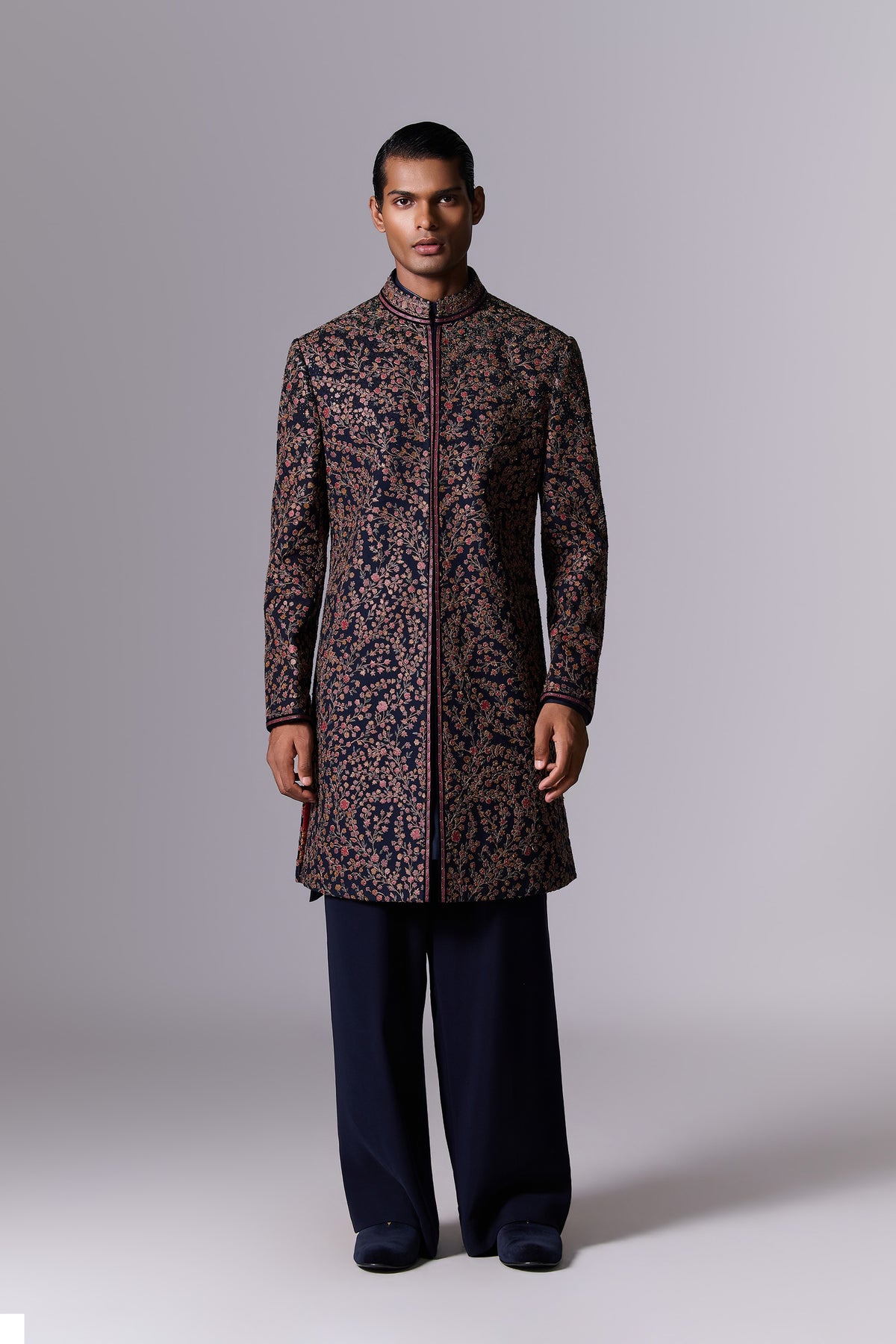 Midnight Blue Embroidered Sherwani Set