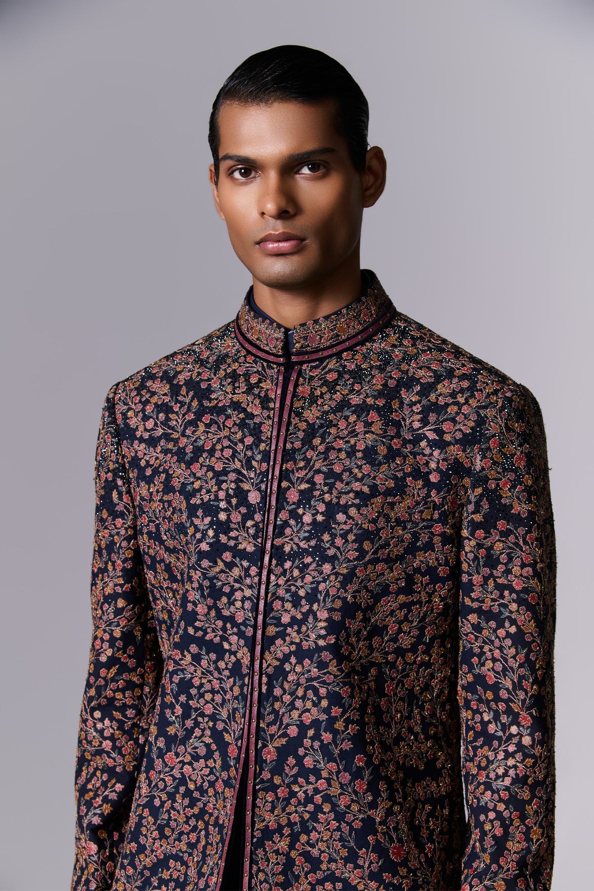 Midnight Blue Embroidered Sherwani Set