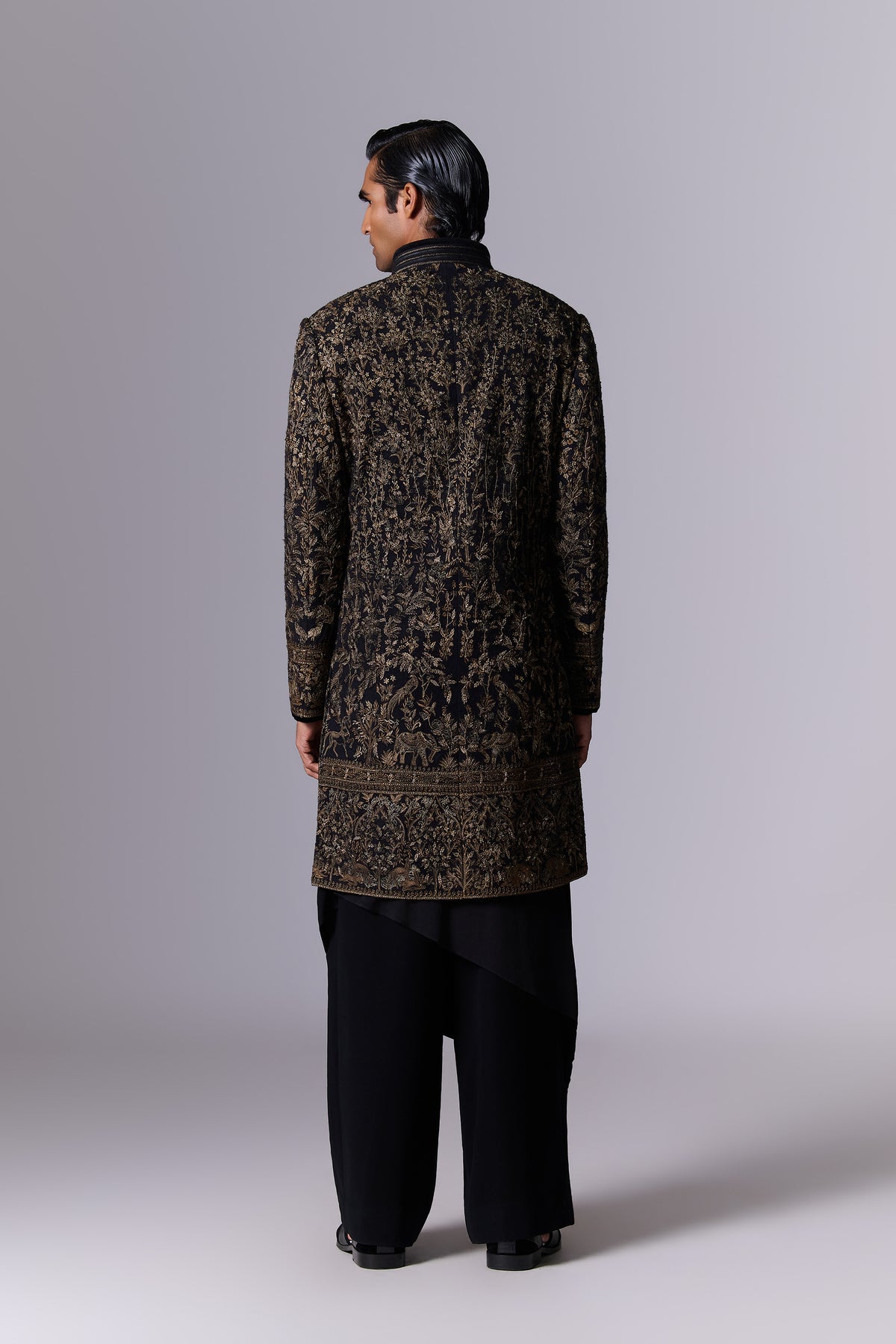 Obsidian Black Gold Embroidered Sherwani Set