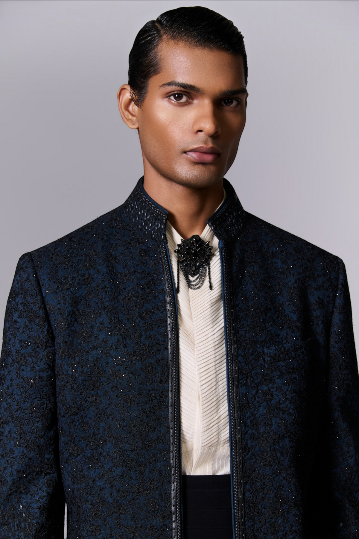 Teal Blue Sherwani Set with Brooch
