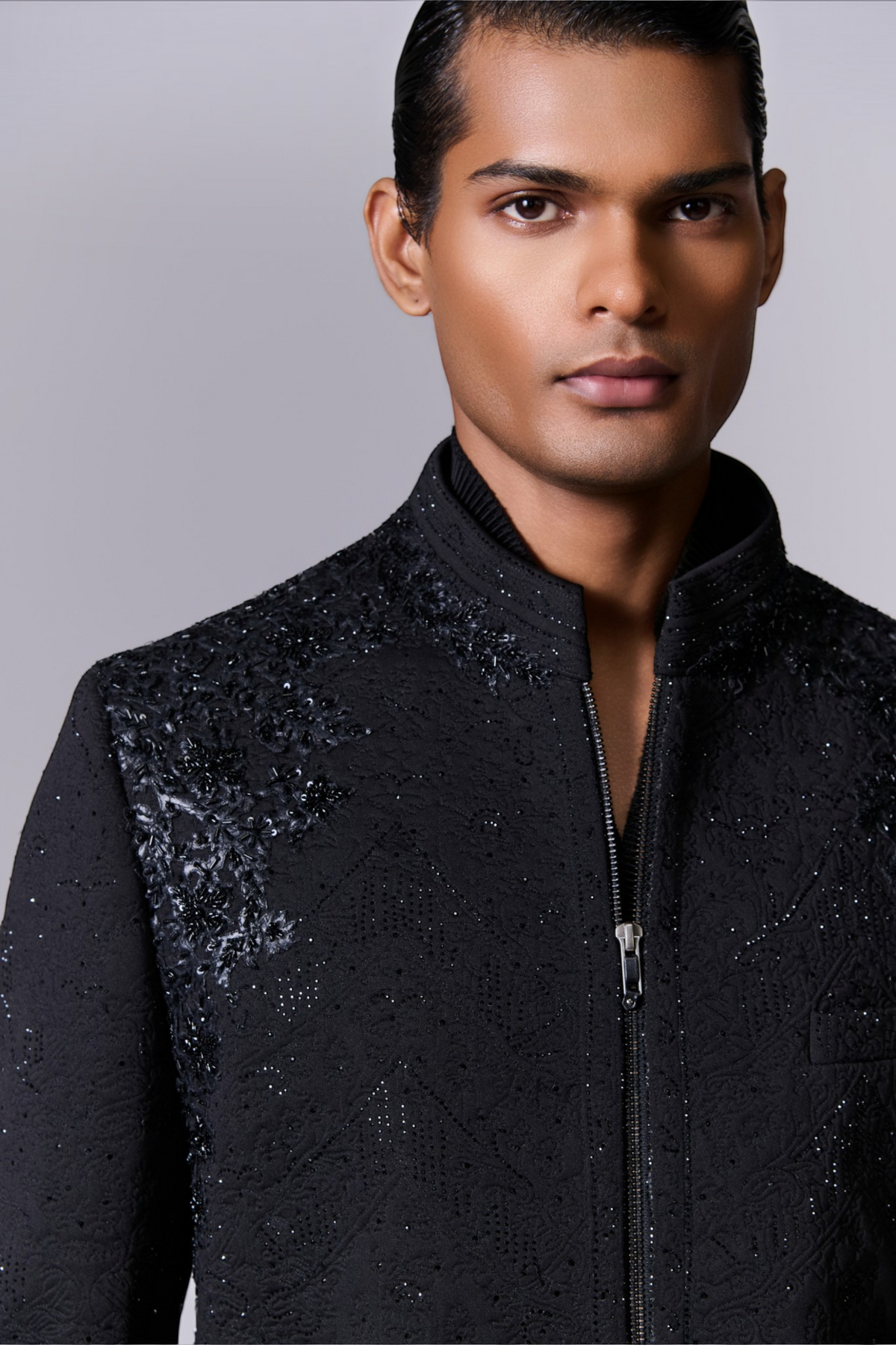 Obsidian Black Sherwani Set with Kamarbandh