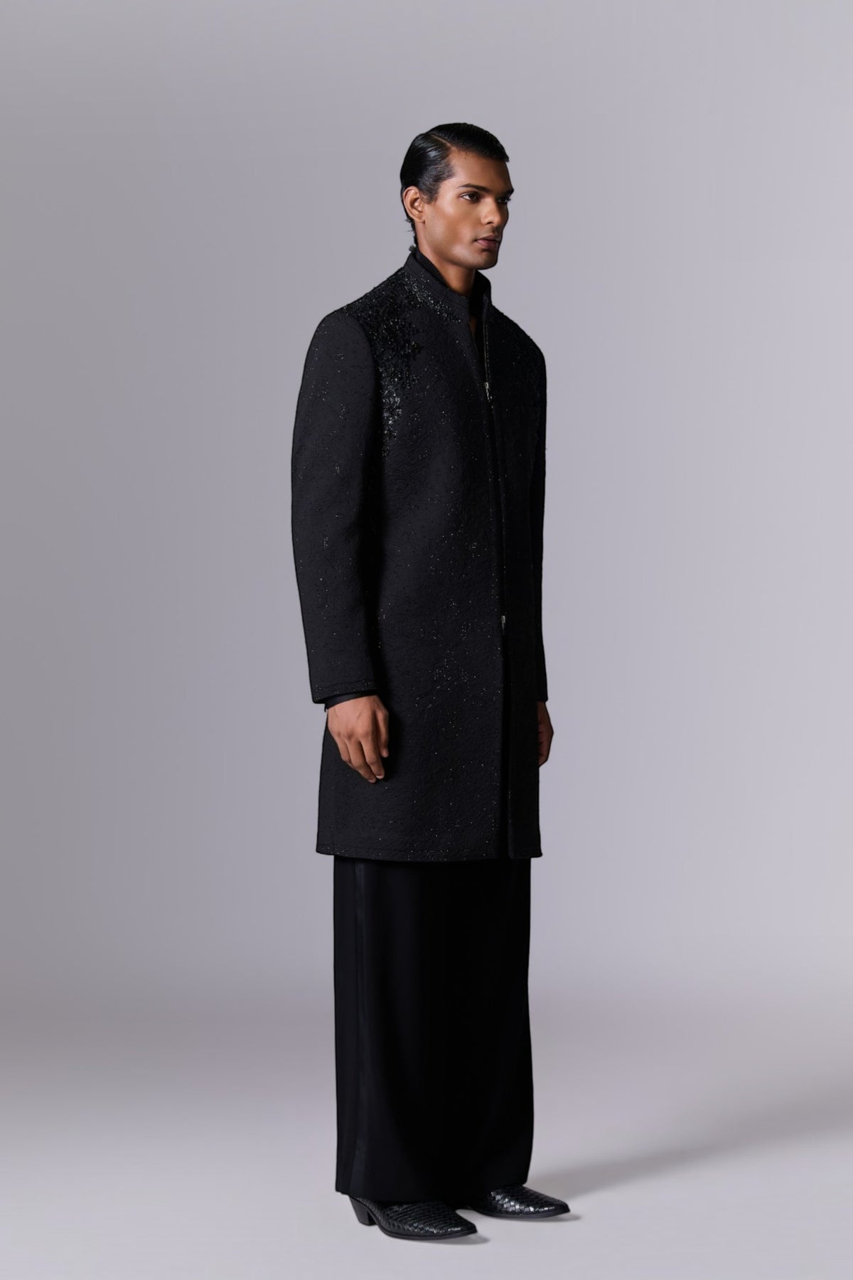 Obsidian Black Sherwani Set with Kamarbandh