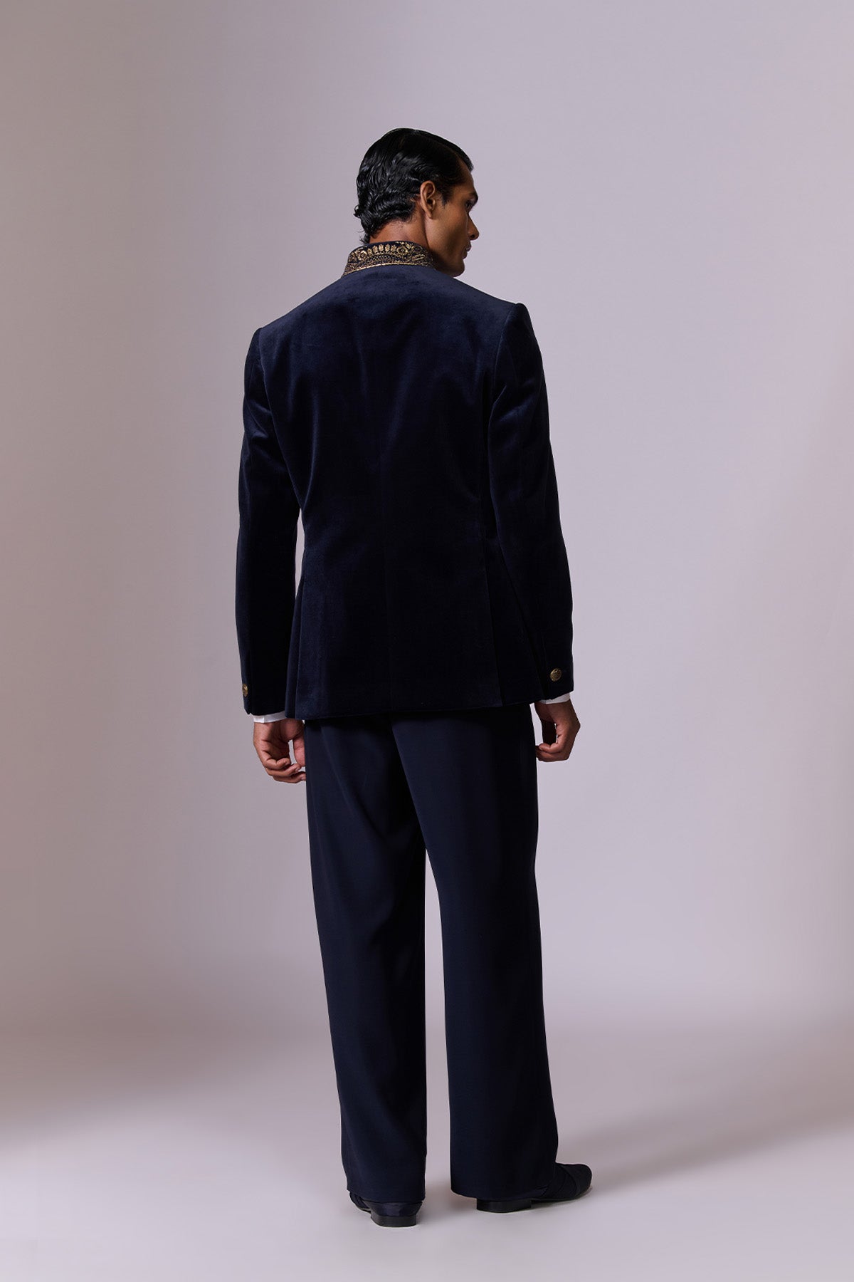 Navy Velvet Bandhgala Set