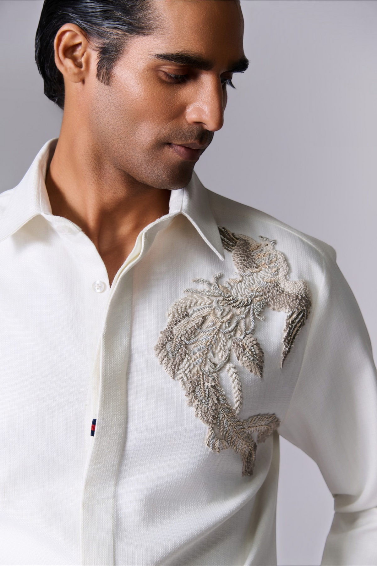 Ivory Embroidered Matka Silk Shirt