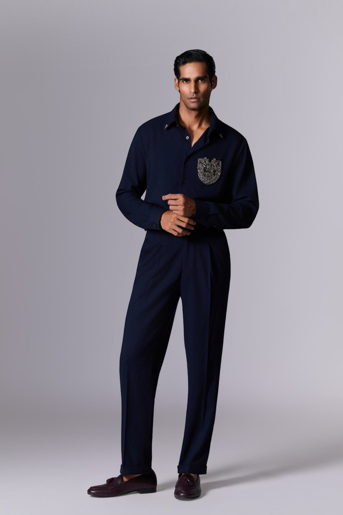 Midnight Blue Crest Embroidered Shirt