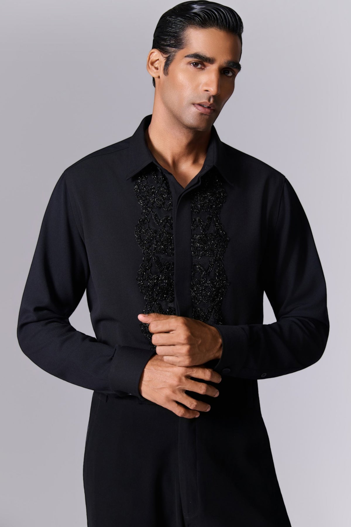 Obsidian Black Beaded Placket Shirt