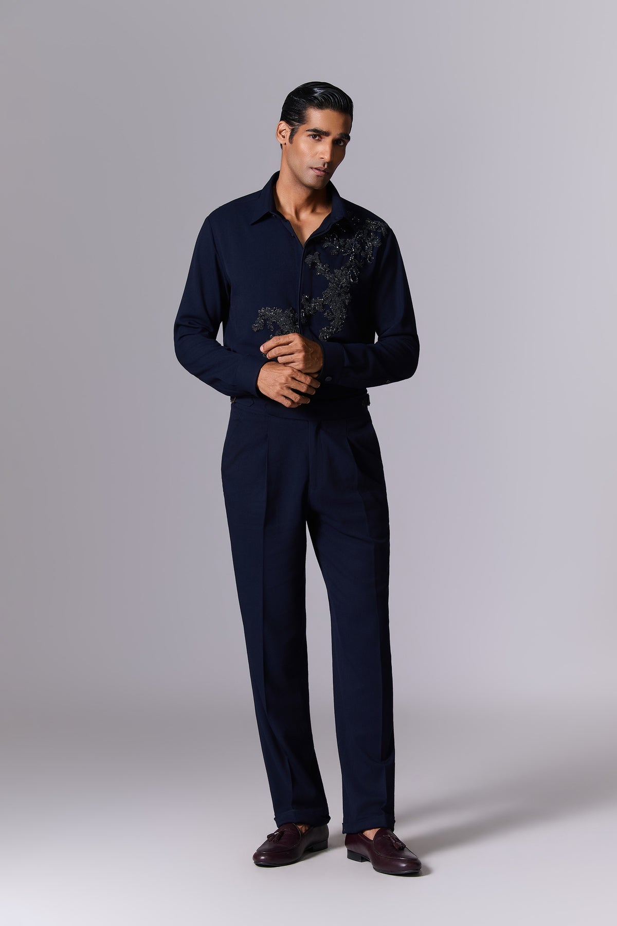 Asymmetric Beaded Cocktail Shirt