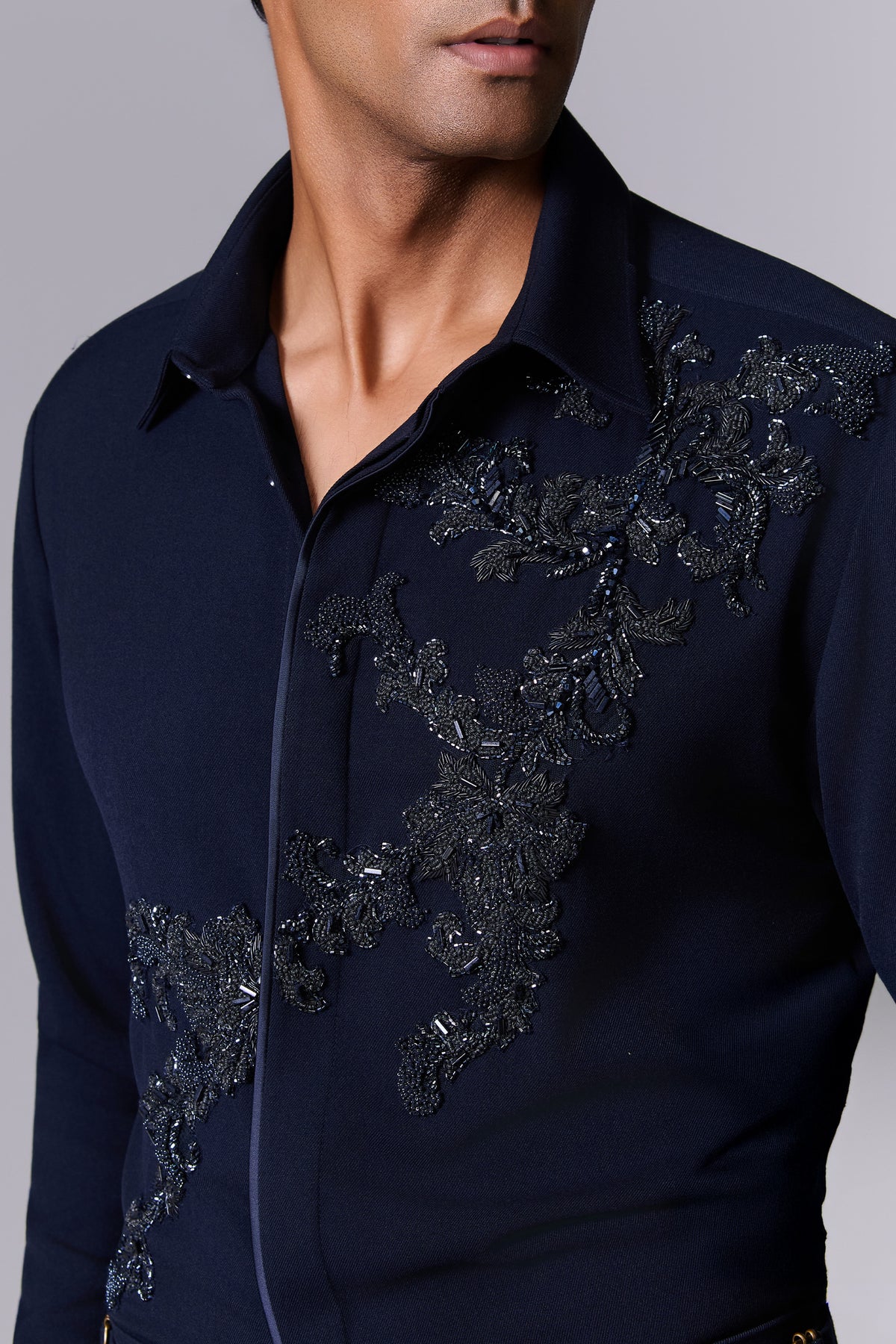 Asymmetric Beaded Cocktail Shirt