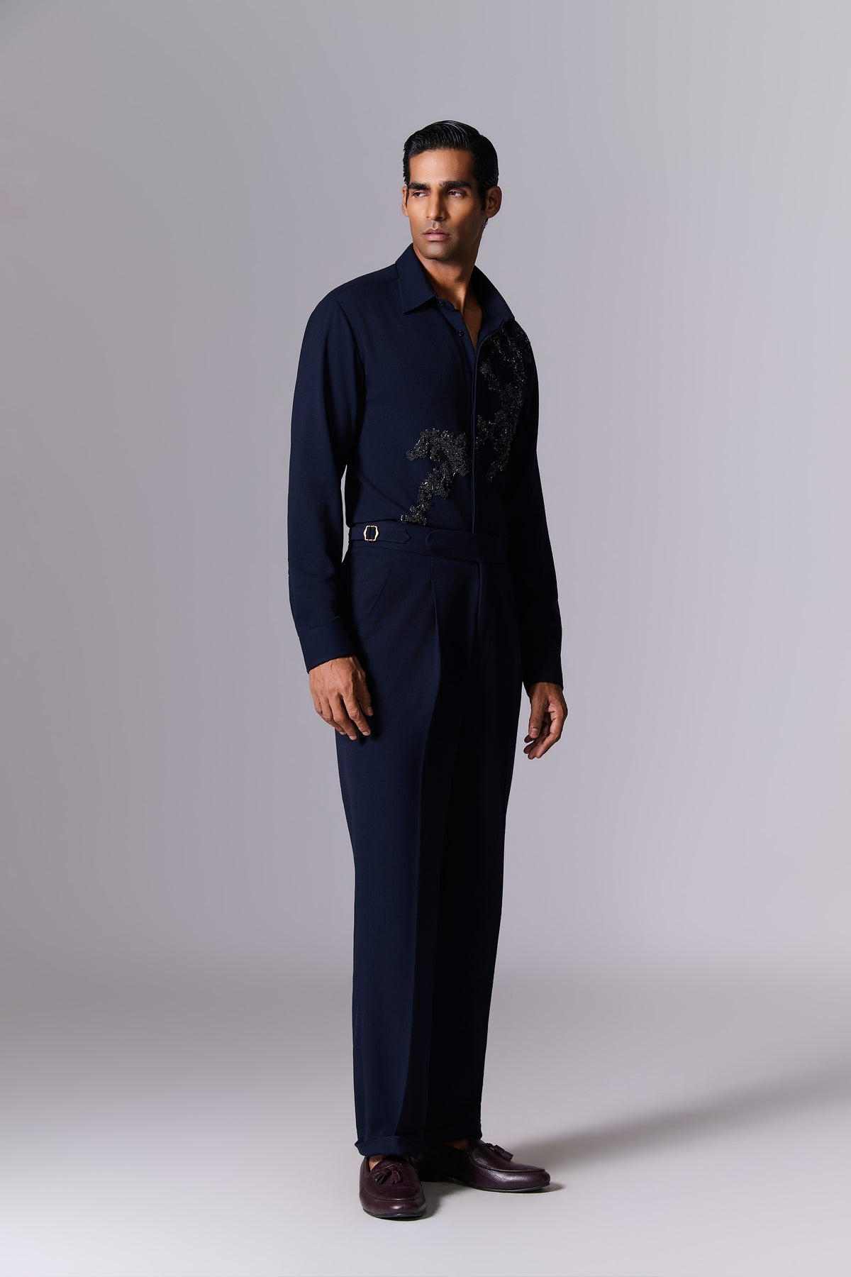 Asymmetric Beaded Cocktail Shirt