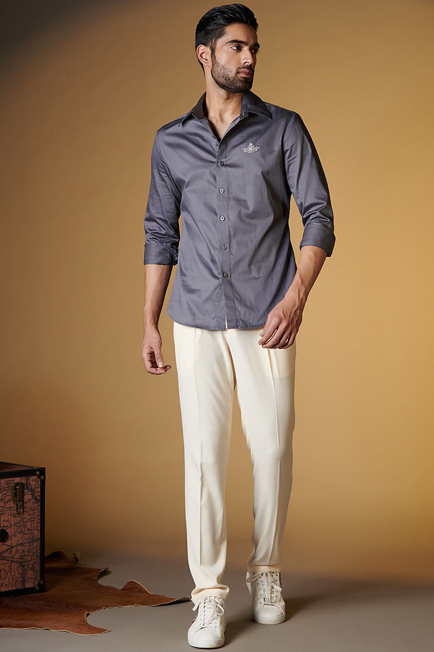 Signature Grey Shirt with Embroidered Crest