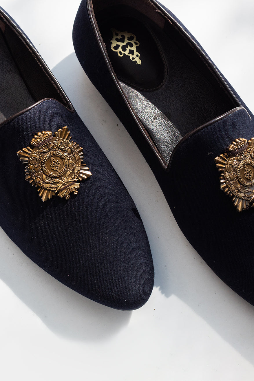 * Navy Shoes with Metallic Crest