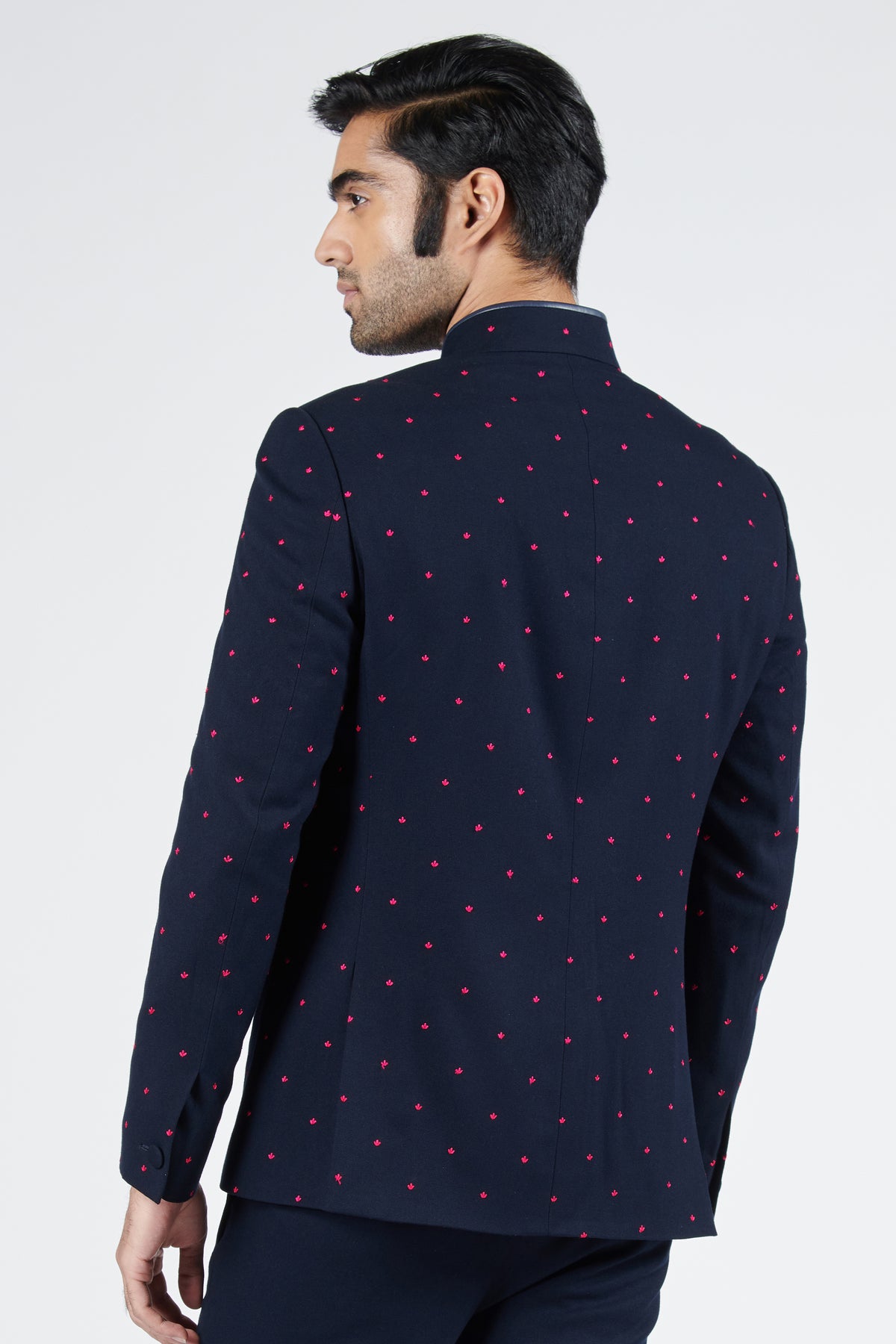 Navy Bandhgala with Pink Embroidery