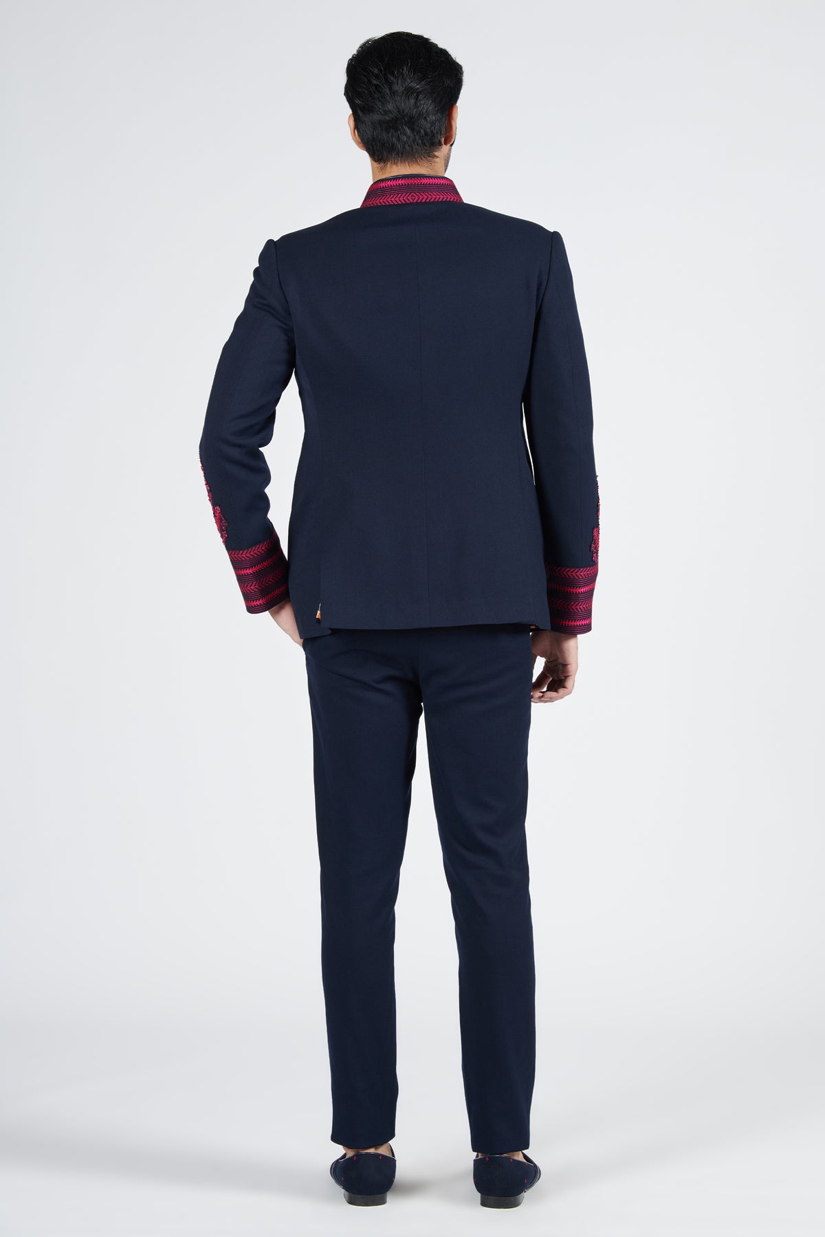 Navy Bandhgala with Embroidered Detail