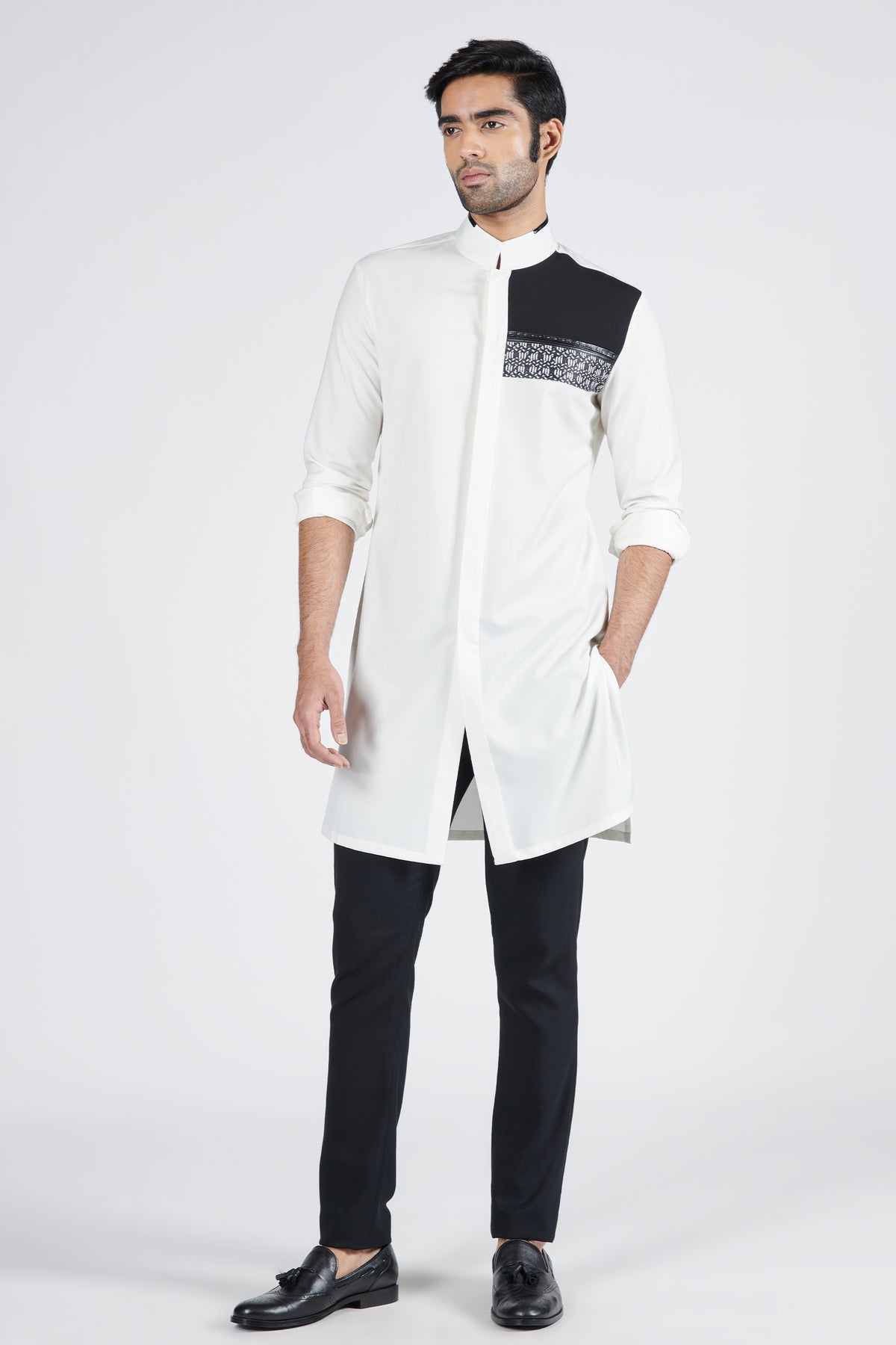 Off white Kurta with Engraved Panel