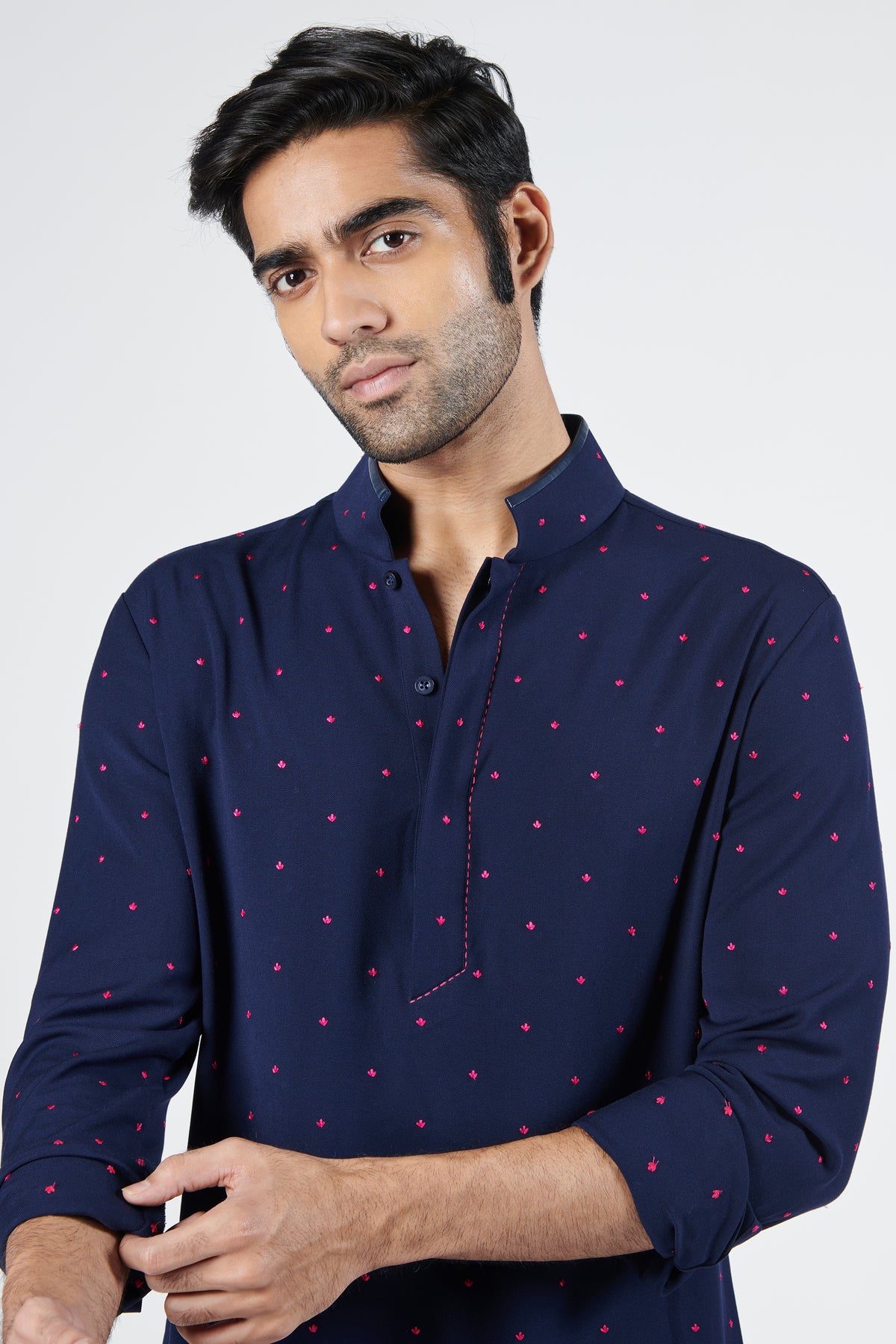 Navy Kurta with Pink Thread Work