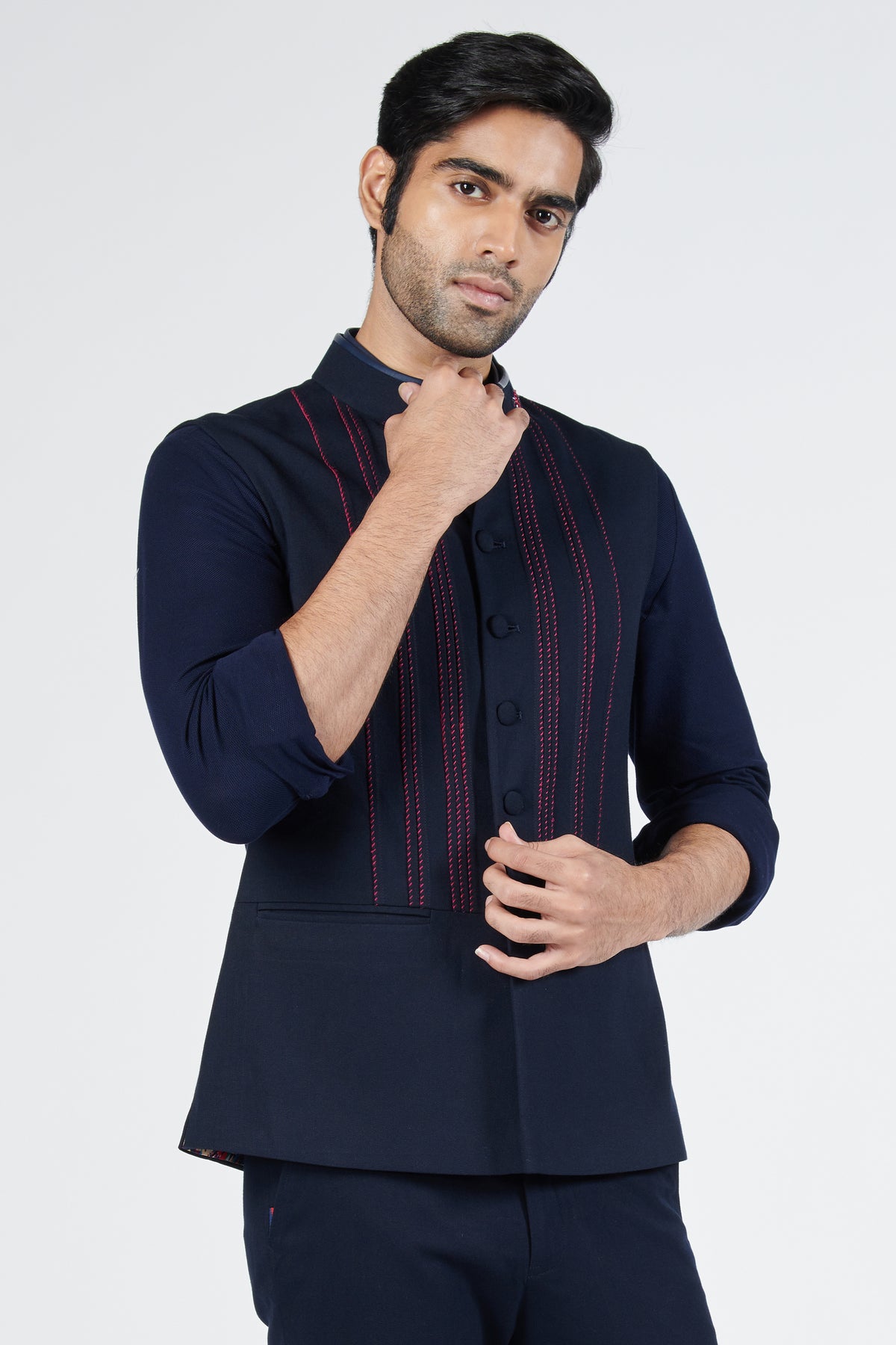 Navy Waistcoat with Thread Work