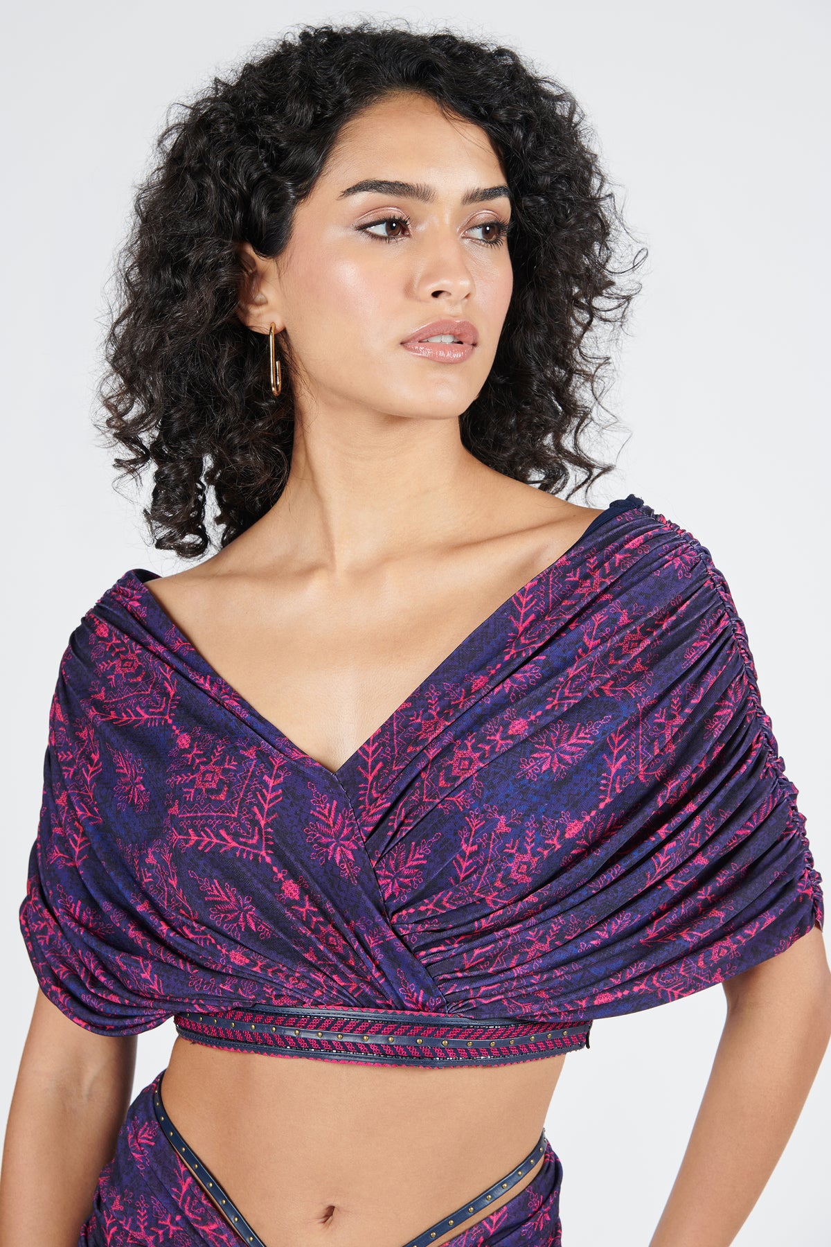 Tribal Printed Crop Top with Attached Belt