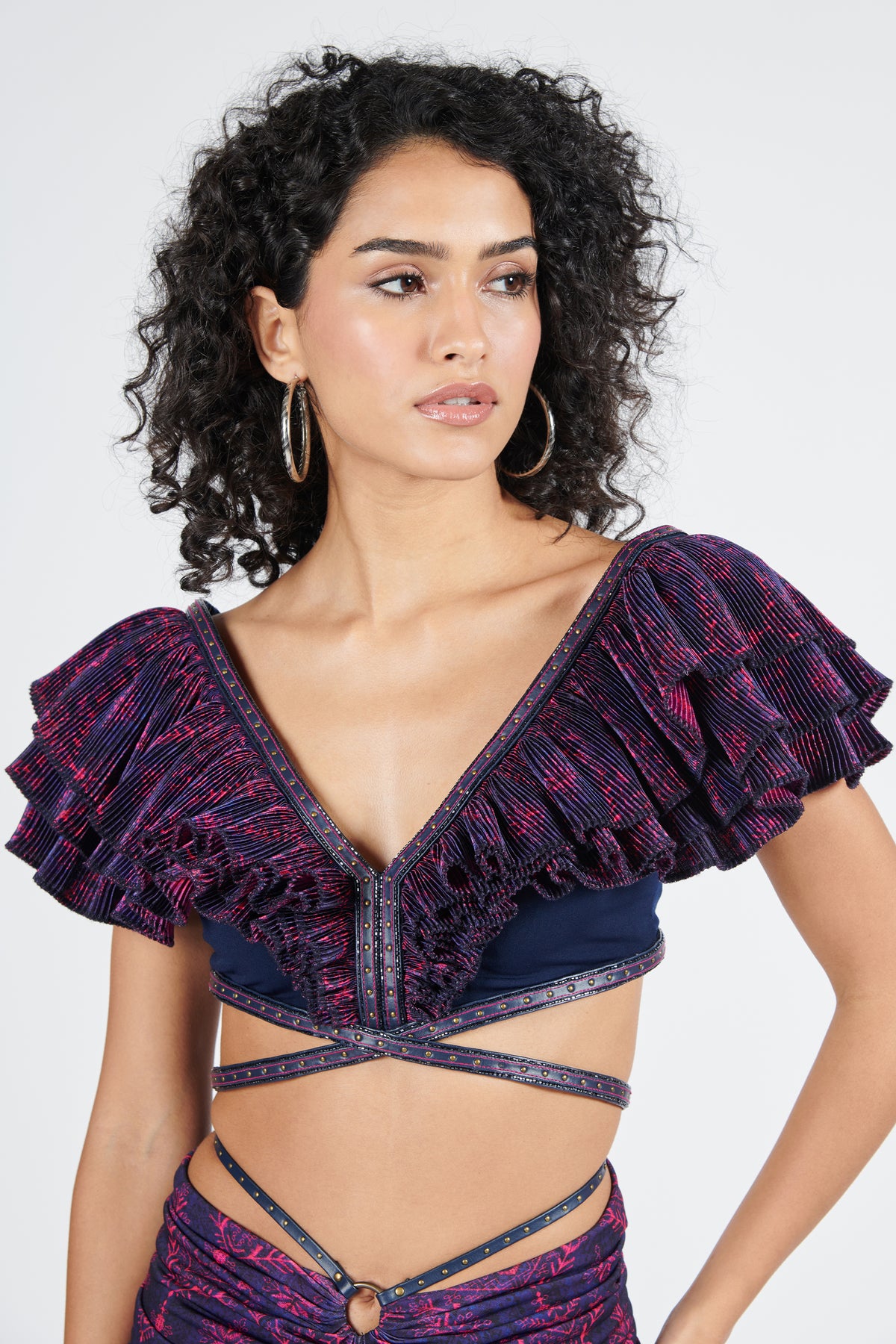 Tribal Print Top with Ruffles