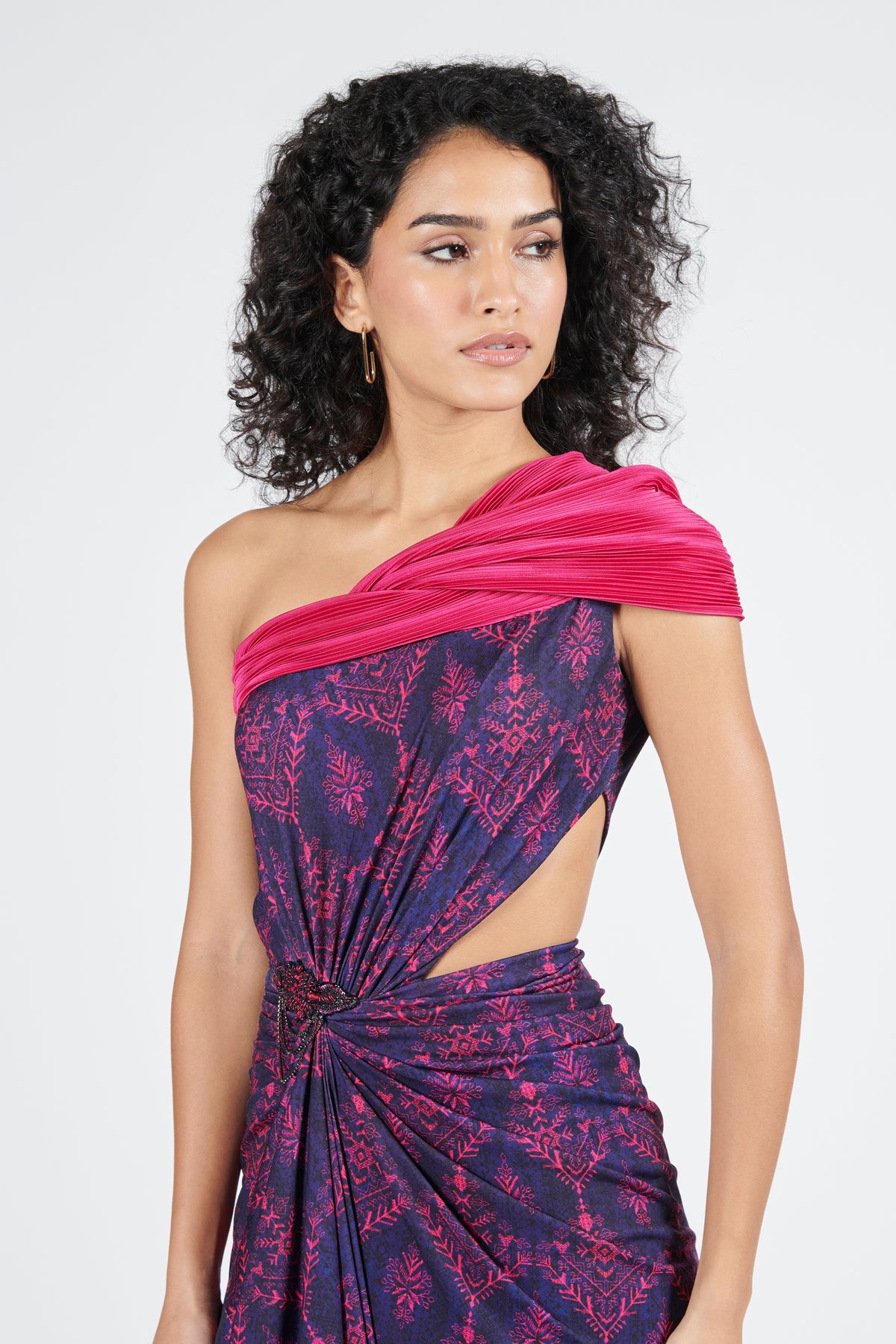 Twisted Draped Print Saree Gown