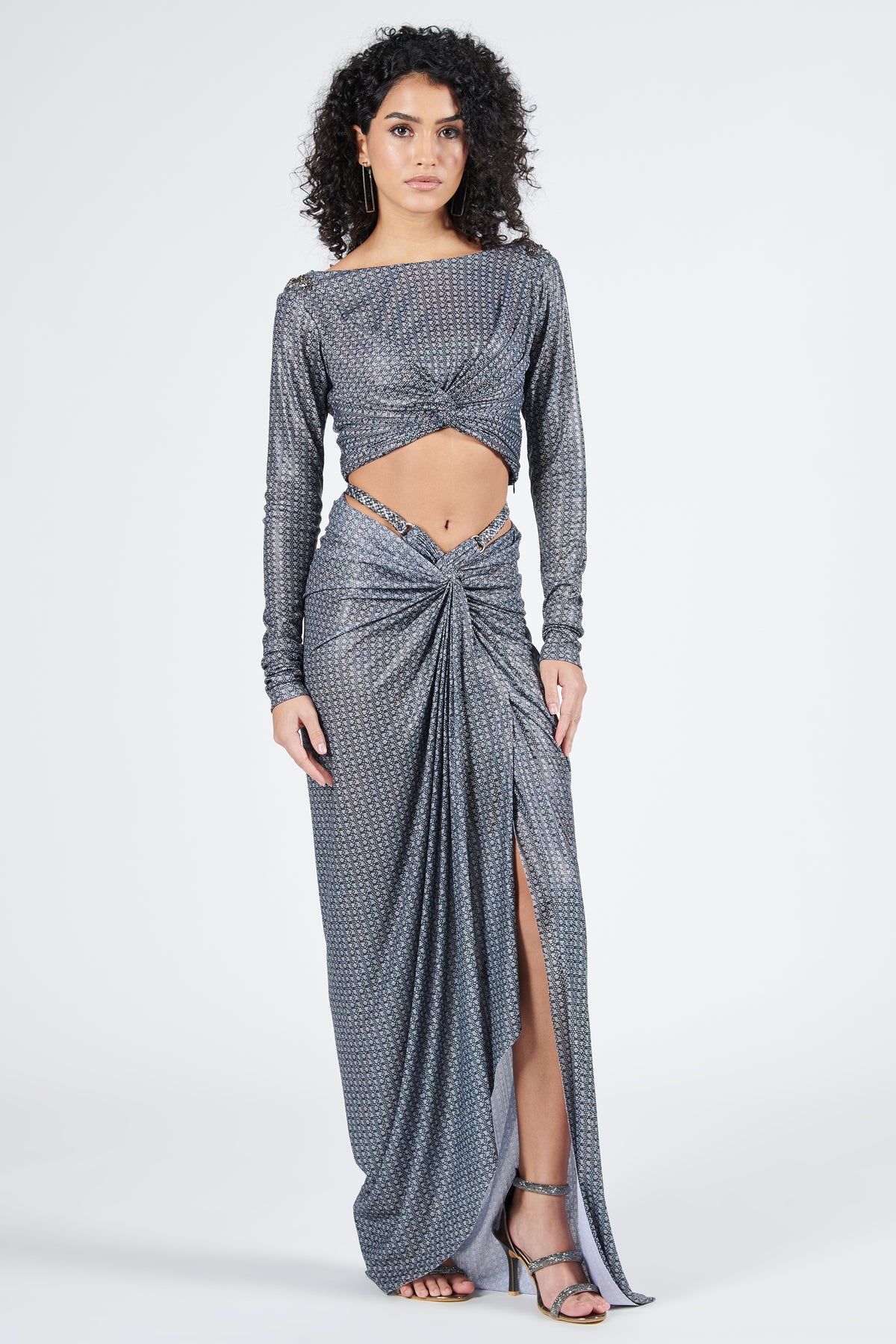 Braid Printed Twisted Drape Skirt