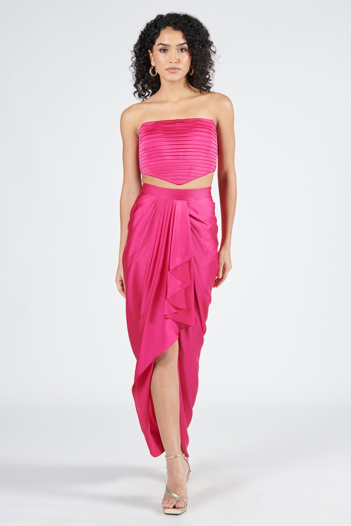Pink Asymmetric Draped Skirt