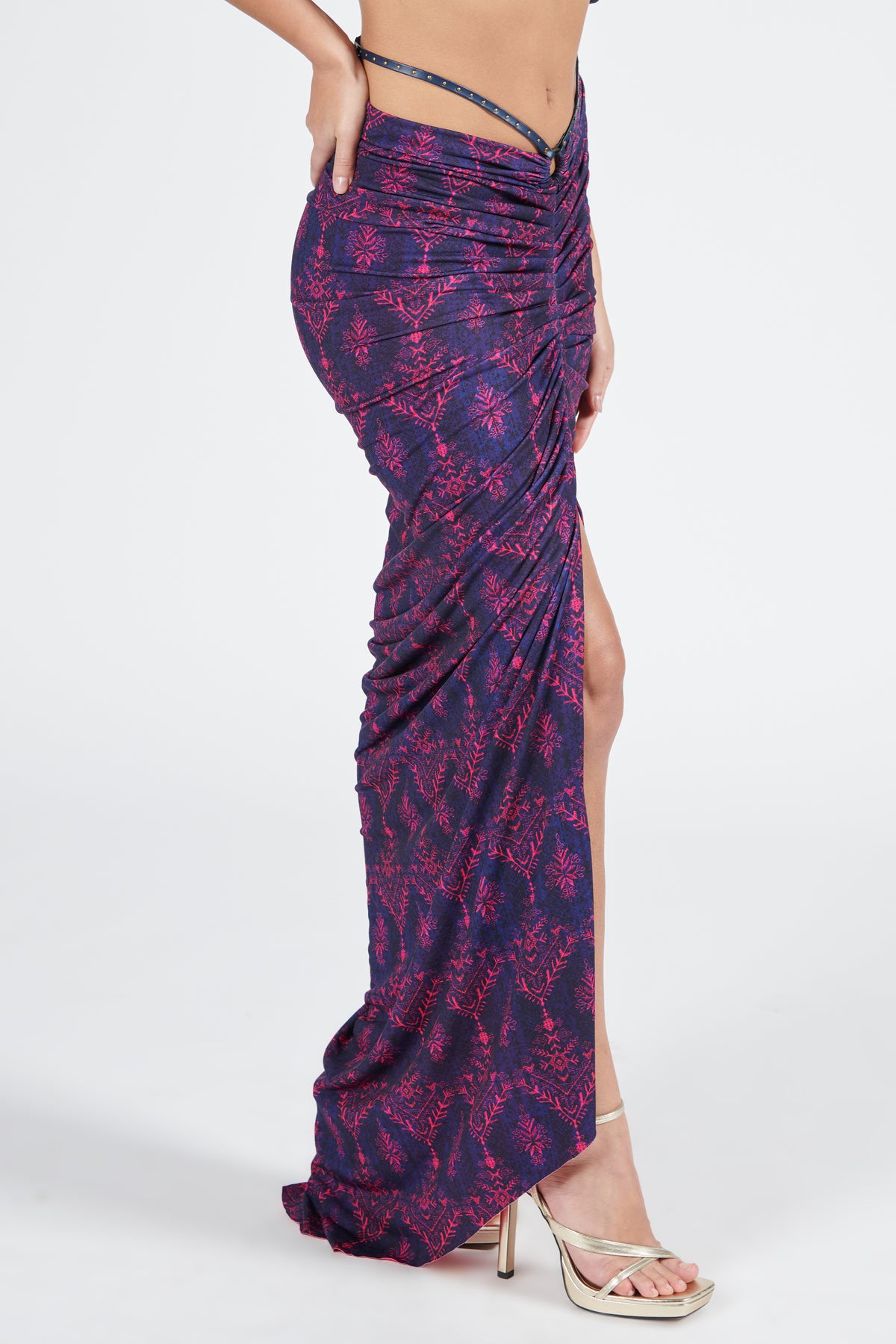 Pink Gathered Skirt with Belt