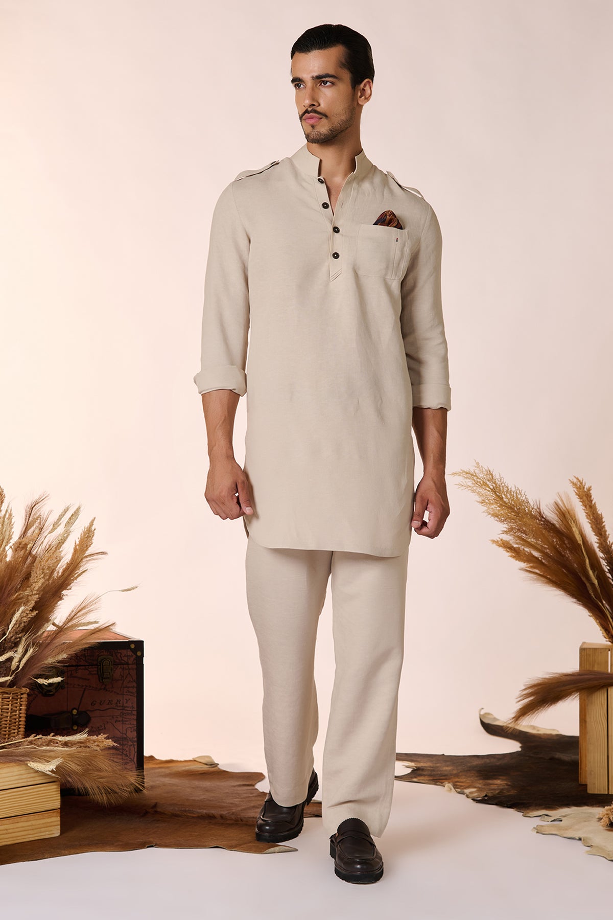 Ecru Slim Fit Kurta