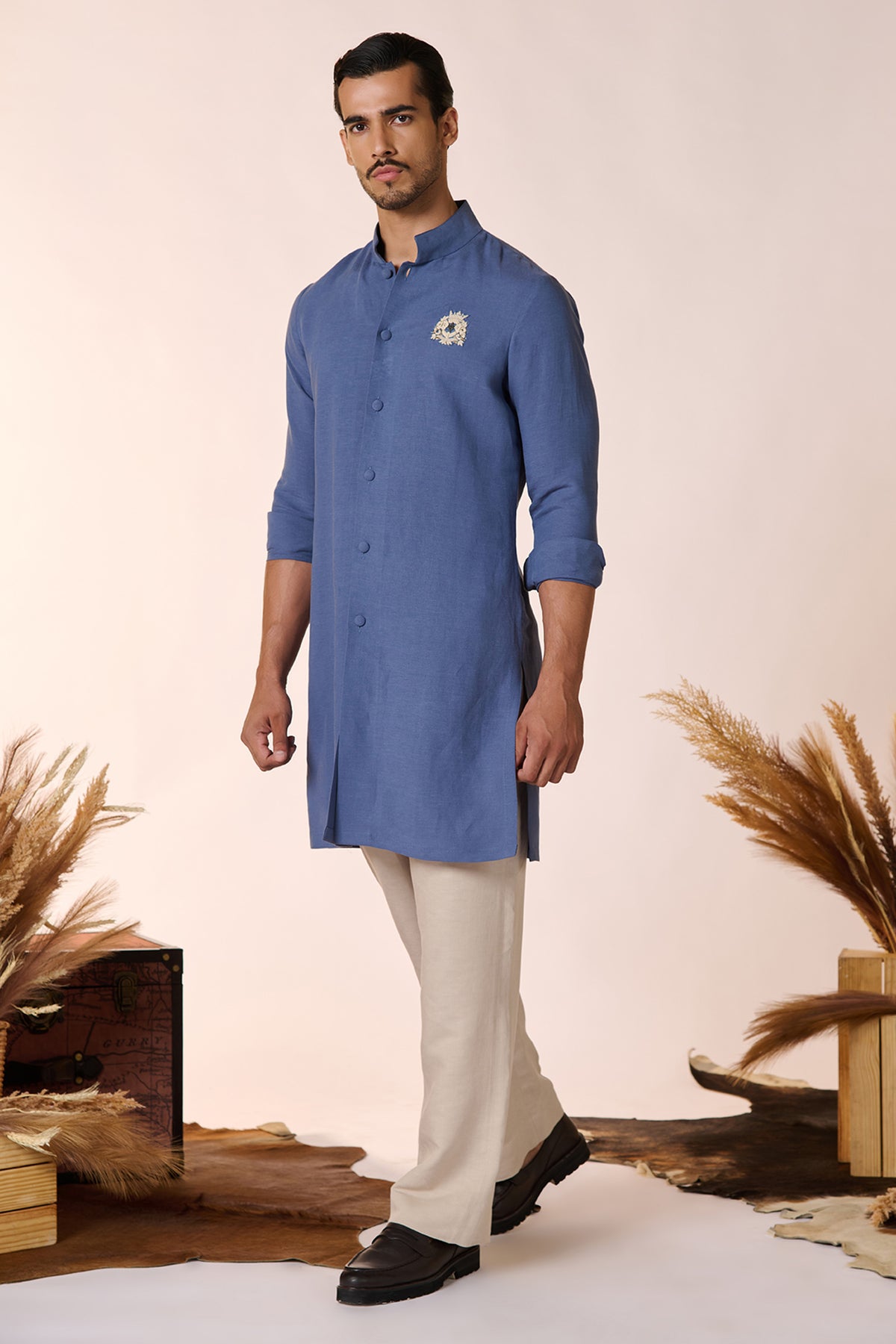 Navy Linen Shirt Kurta