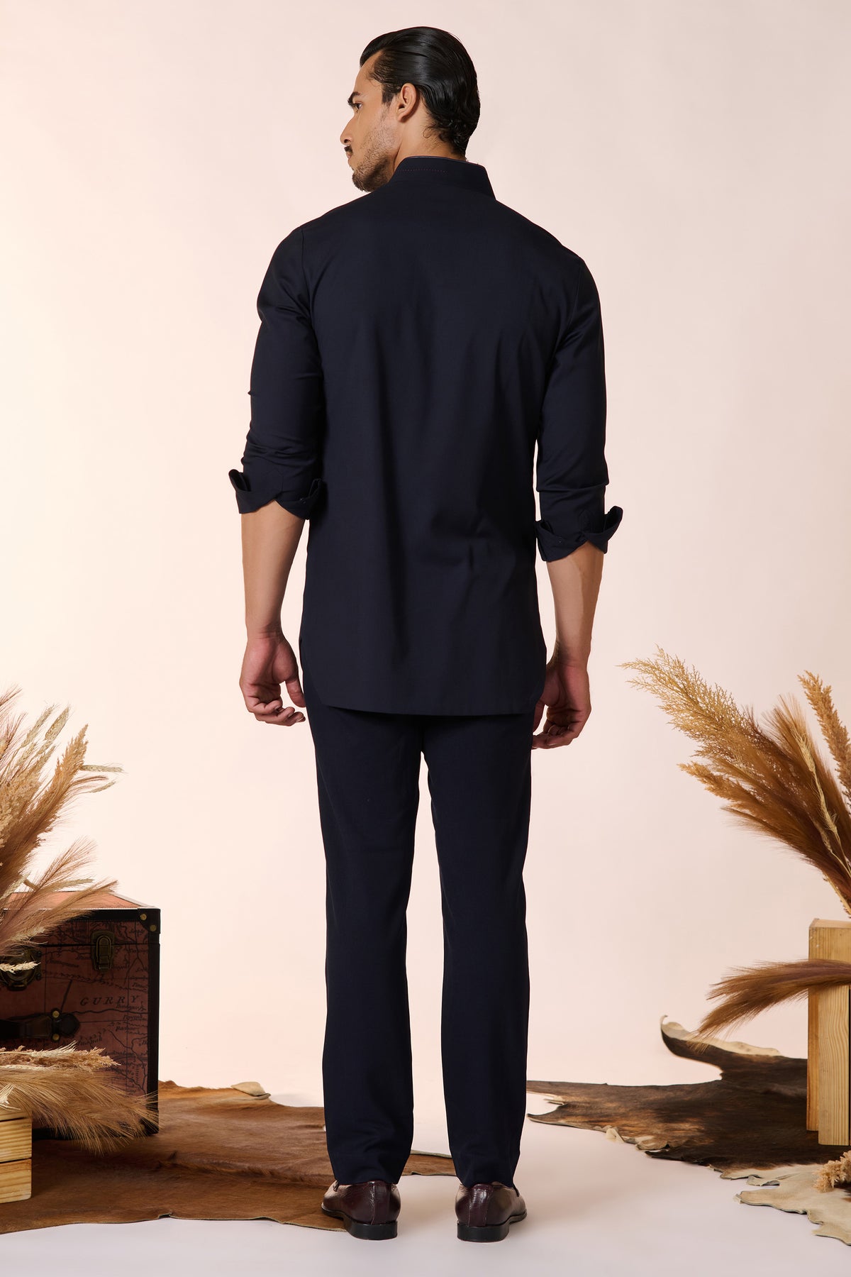 Navy Tape-Detail Classic Kurta
