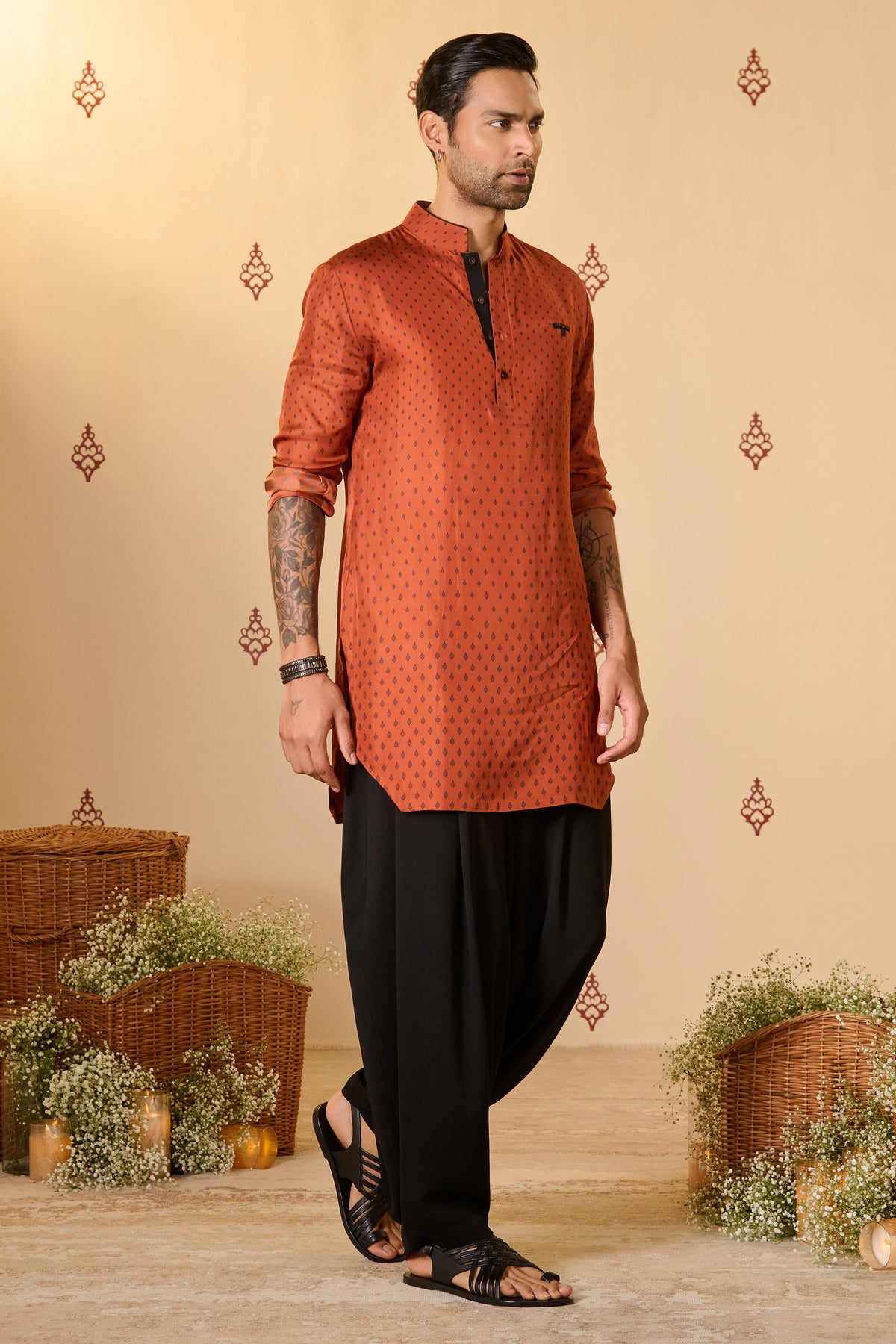 Signature Adamas Pattern Rust Kurta