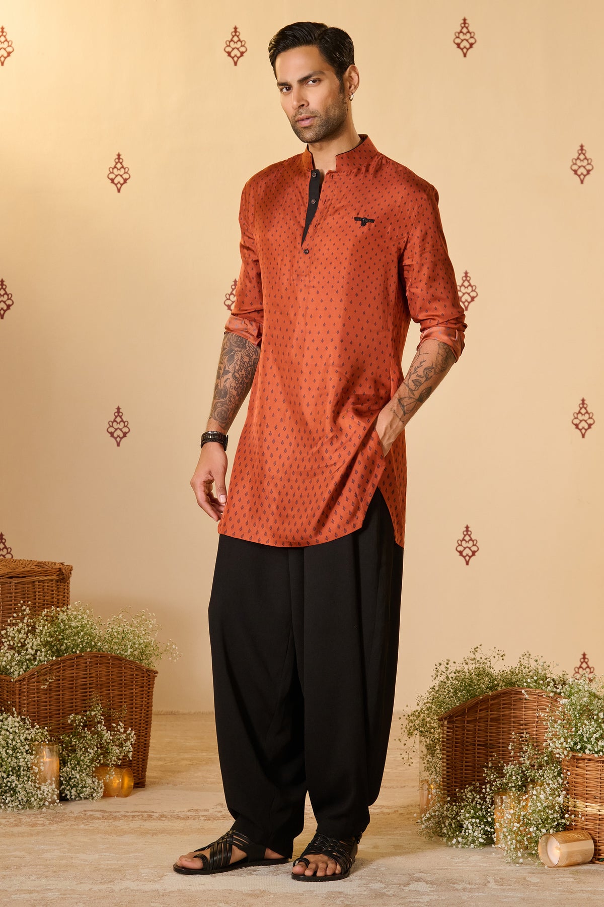 Signature Adamas Pattern Rust Kurta
