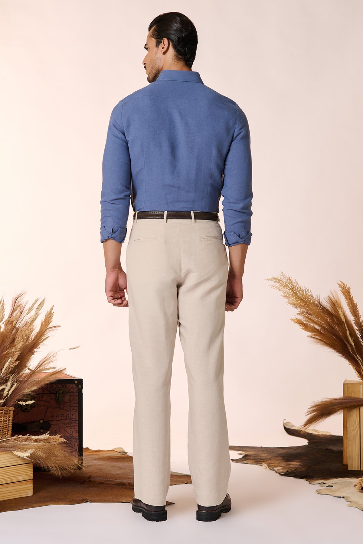 Navy Linen Shirt with Crest