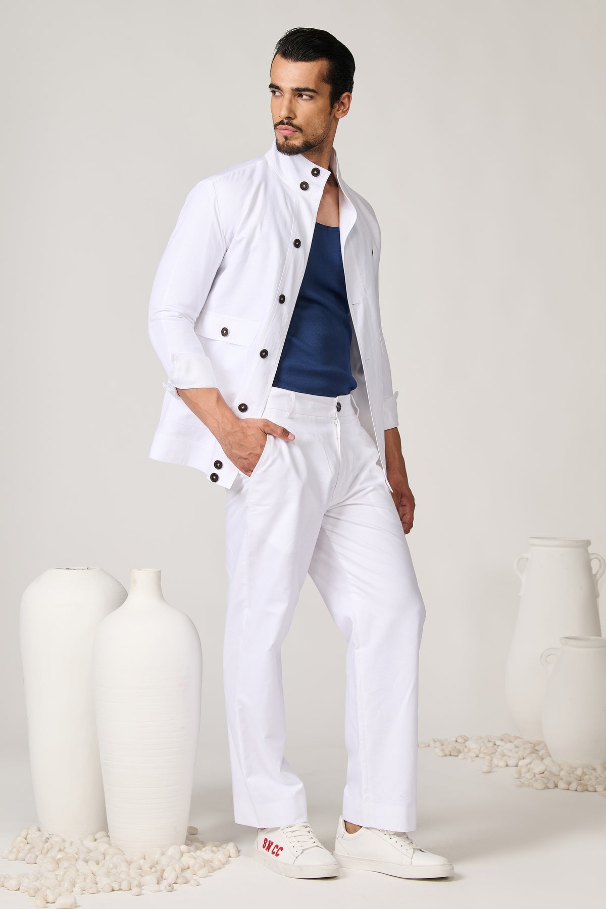 Off White Linen Utility Shacket