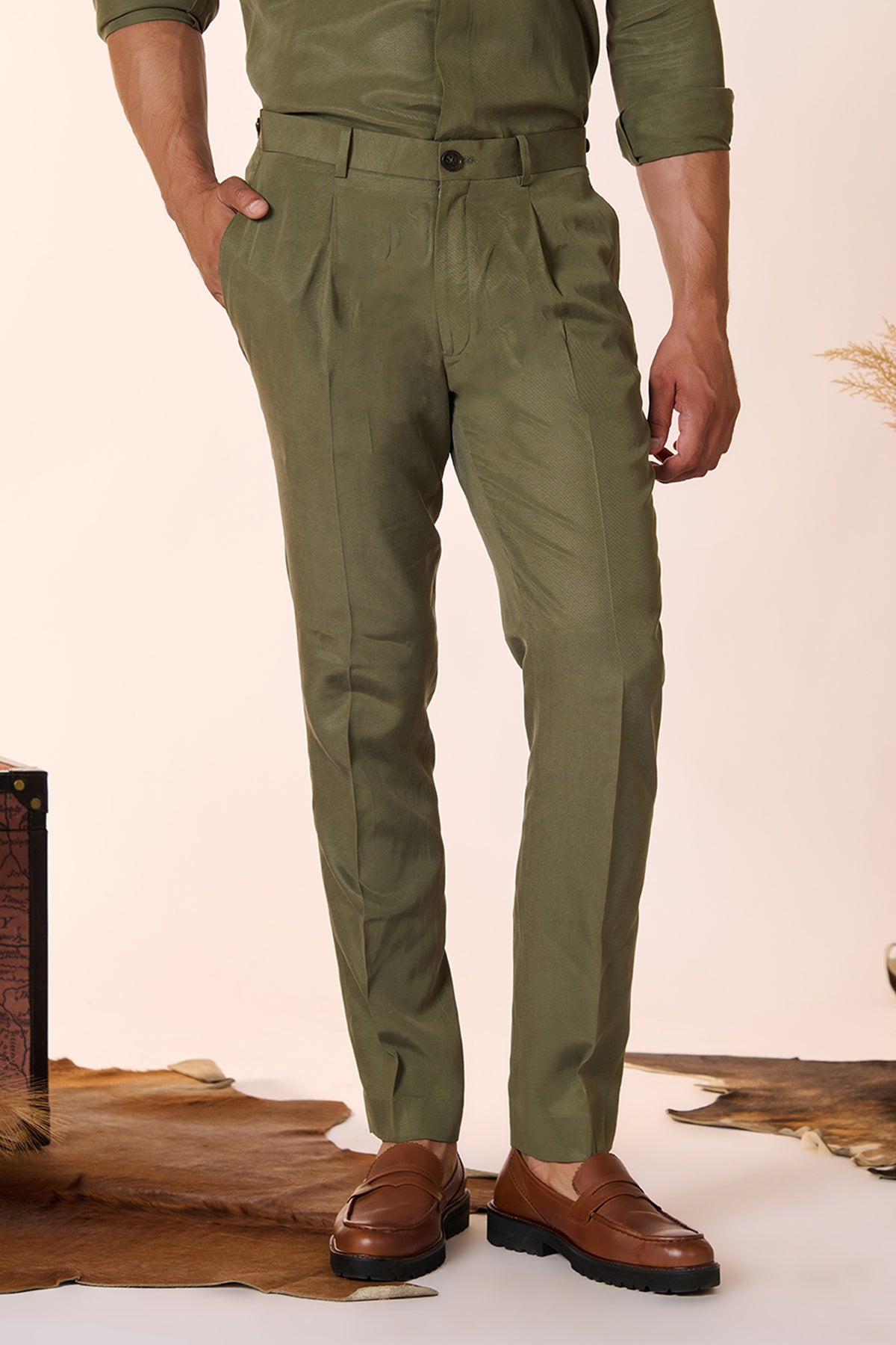 Straight Leg Olive Trousers