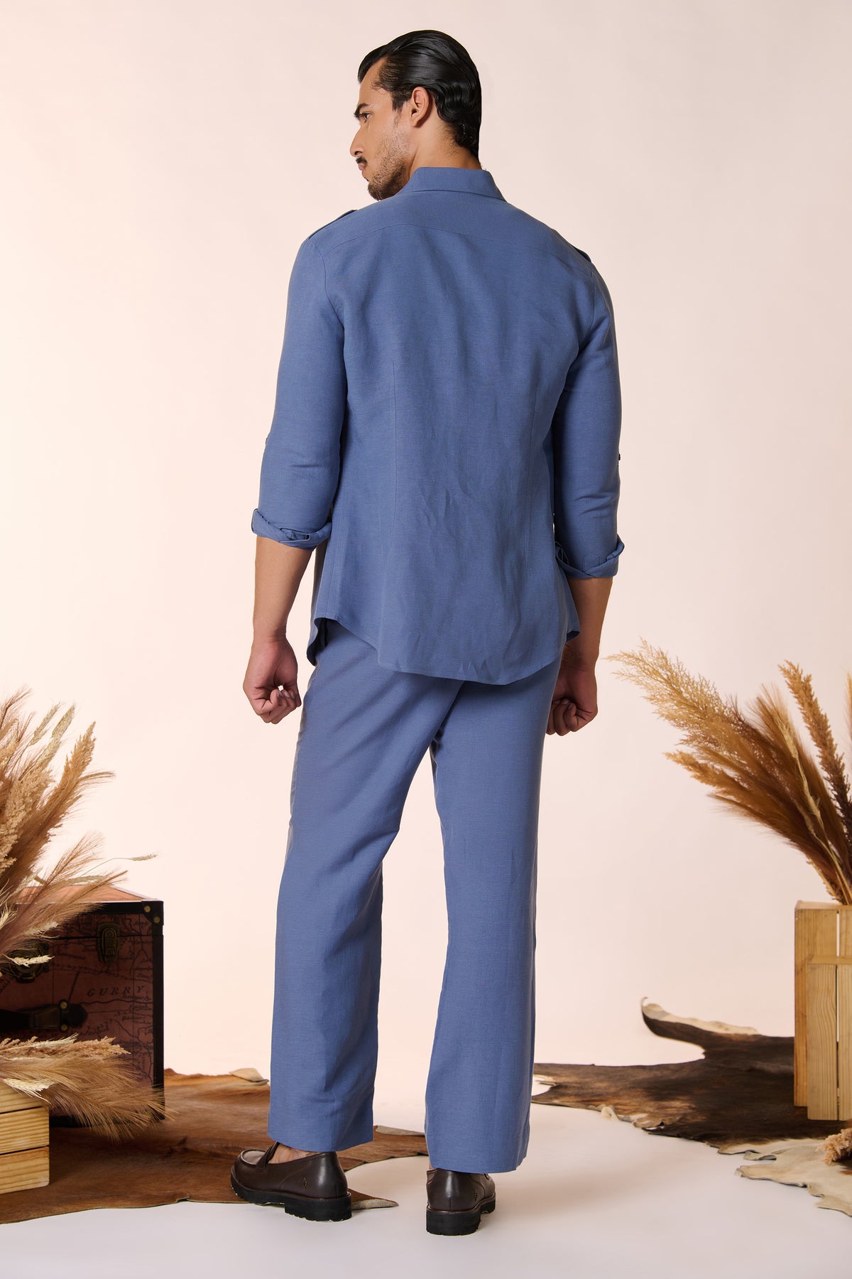 Navy Linen Cargo Trousers