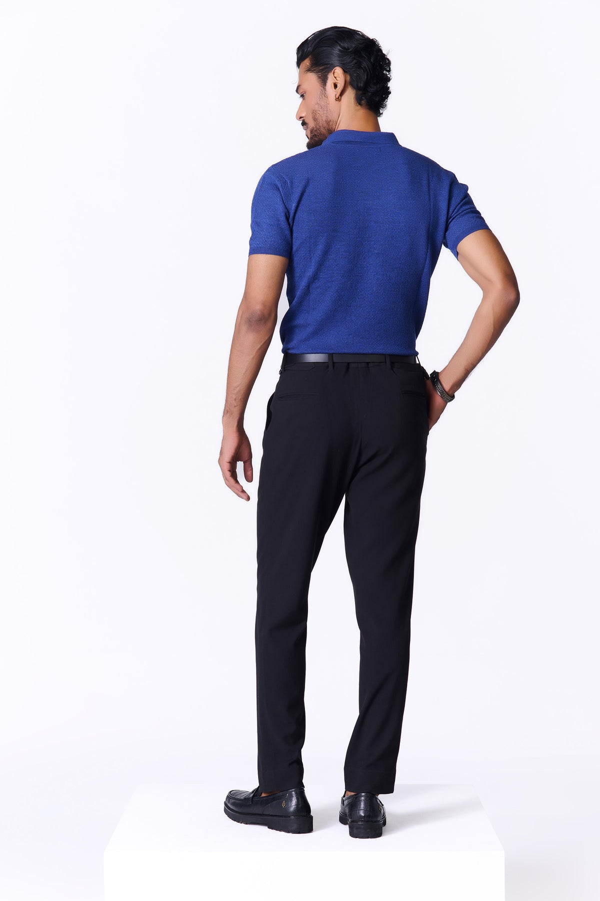 Navy Merino Wool Polo Pullover
