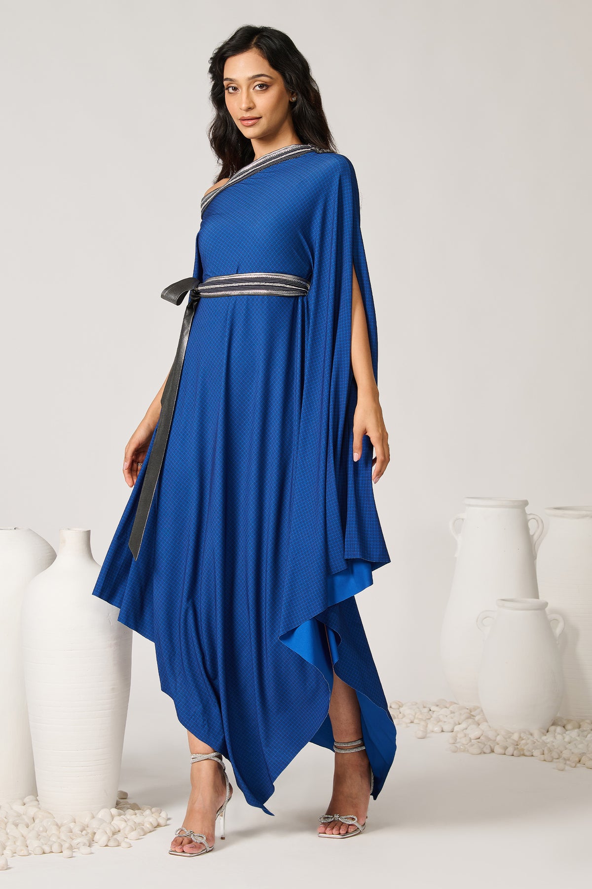 Asymmetric Black Off-Shoulder Kurta