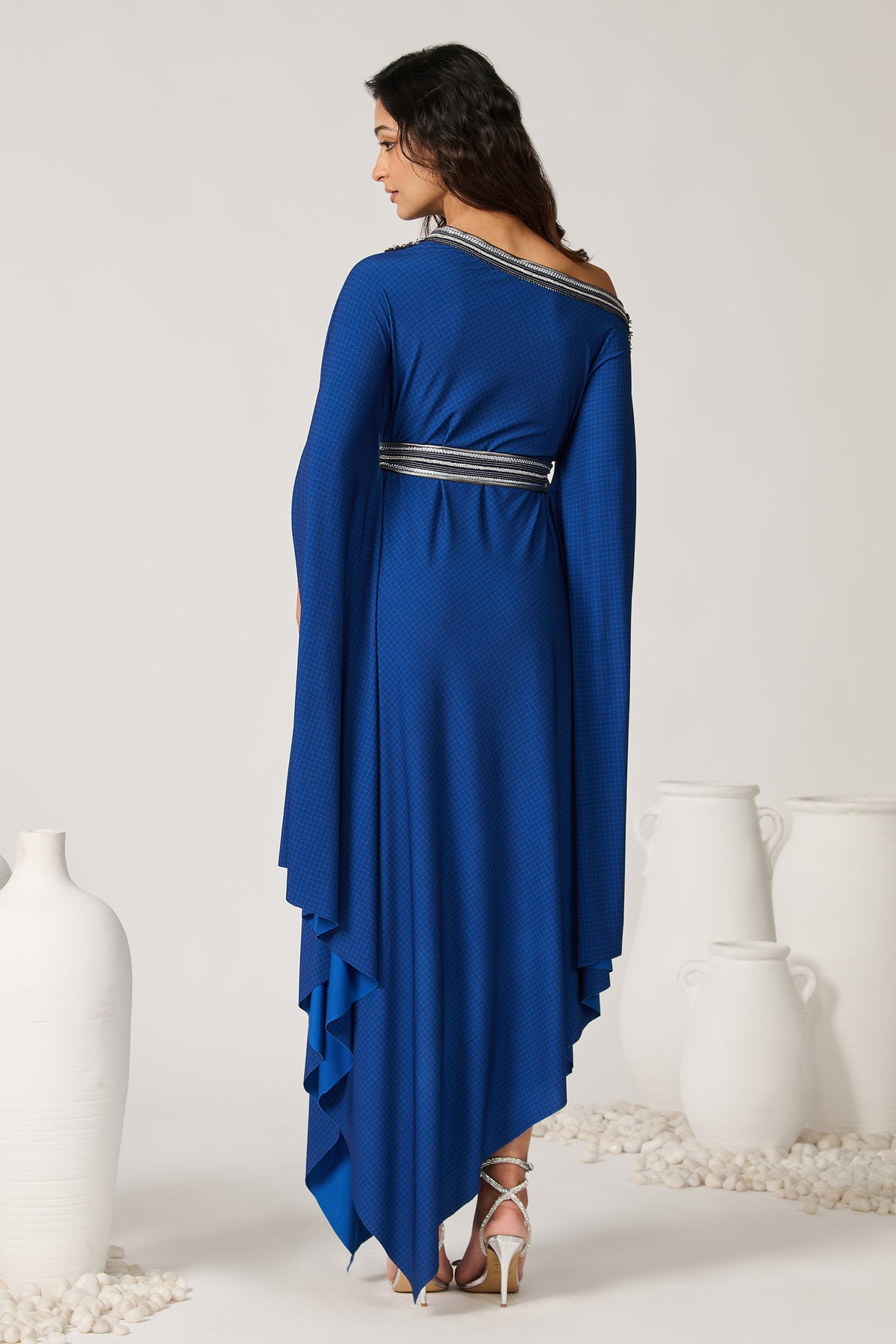 Asymmetric Black Off-Shoulder Kurta