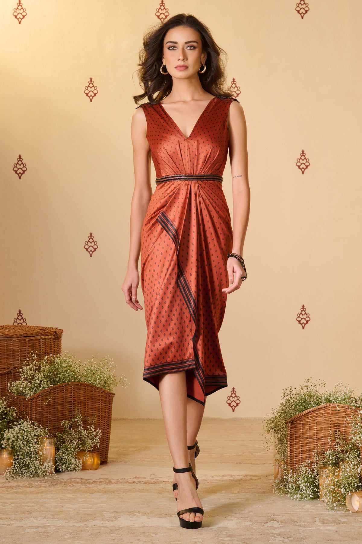 Rust Adamas Printed Dress