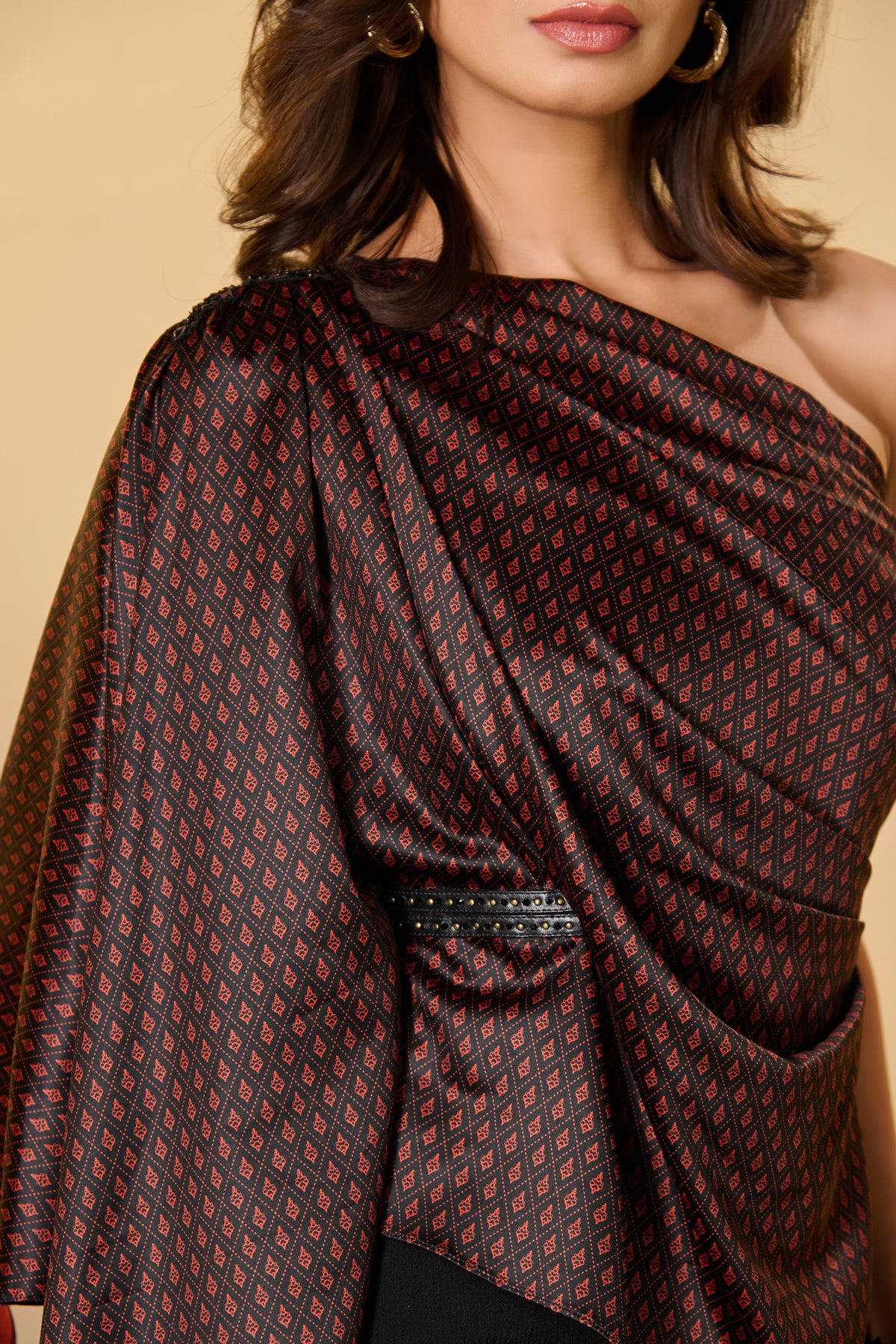 Rust Adamas Printed One-Shoulder Top
