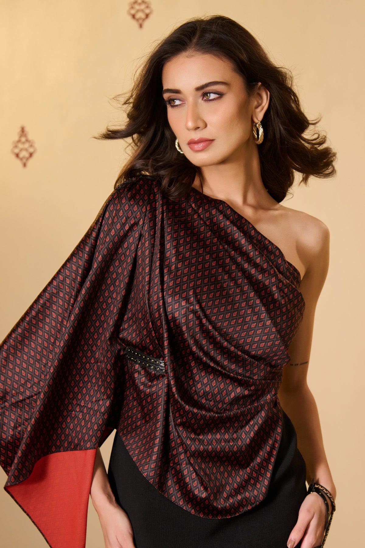 Rust Adamas Printed One-Shoulder Top