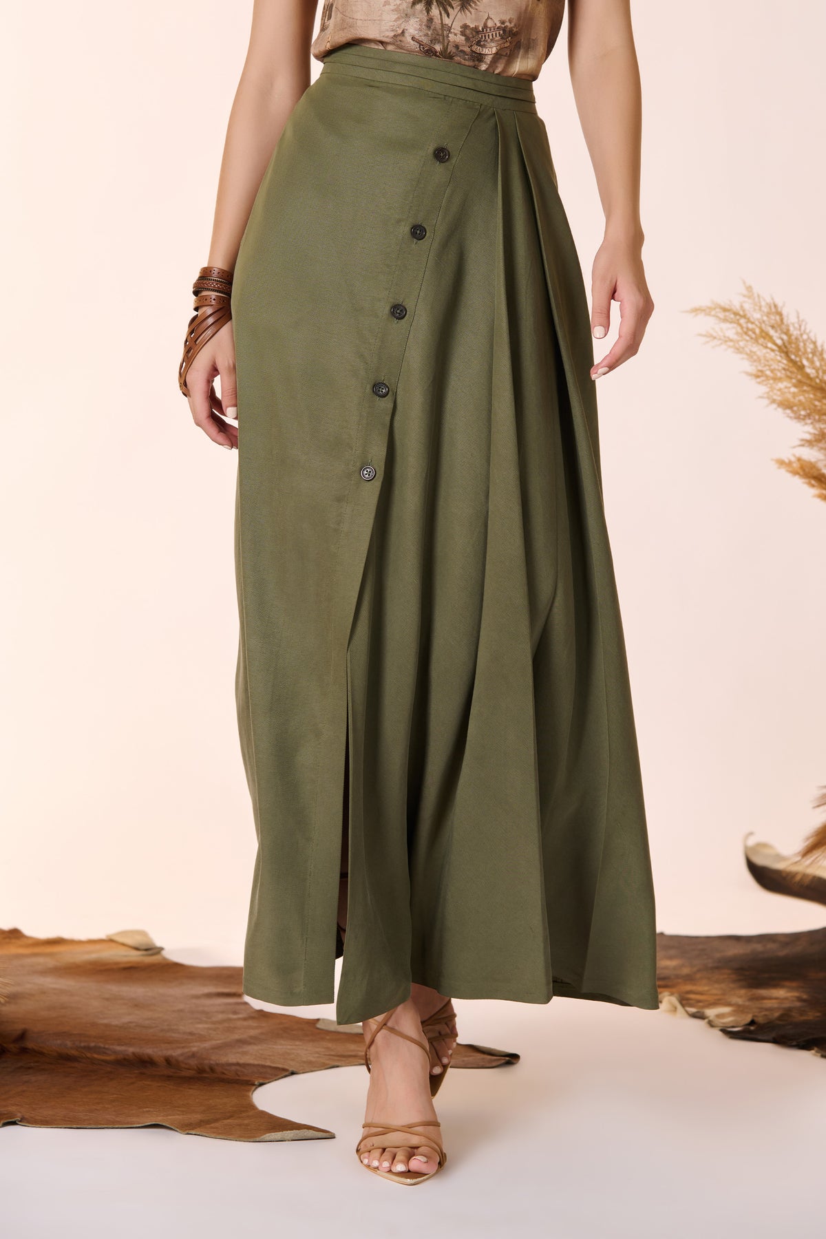 Olive Wrap-Around skirt