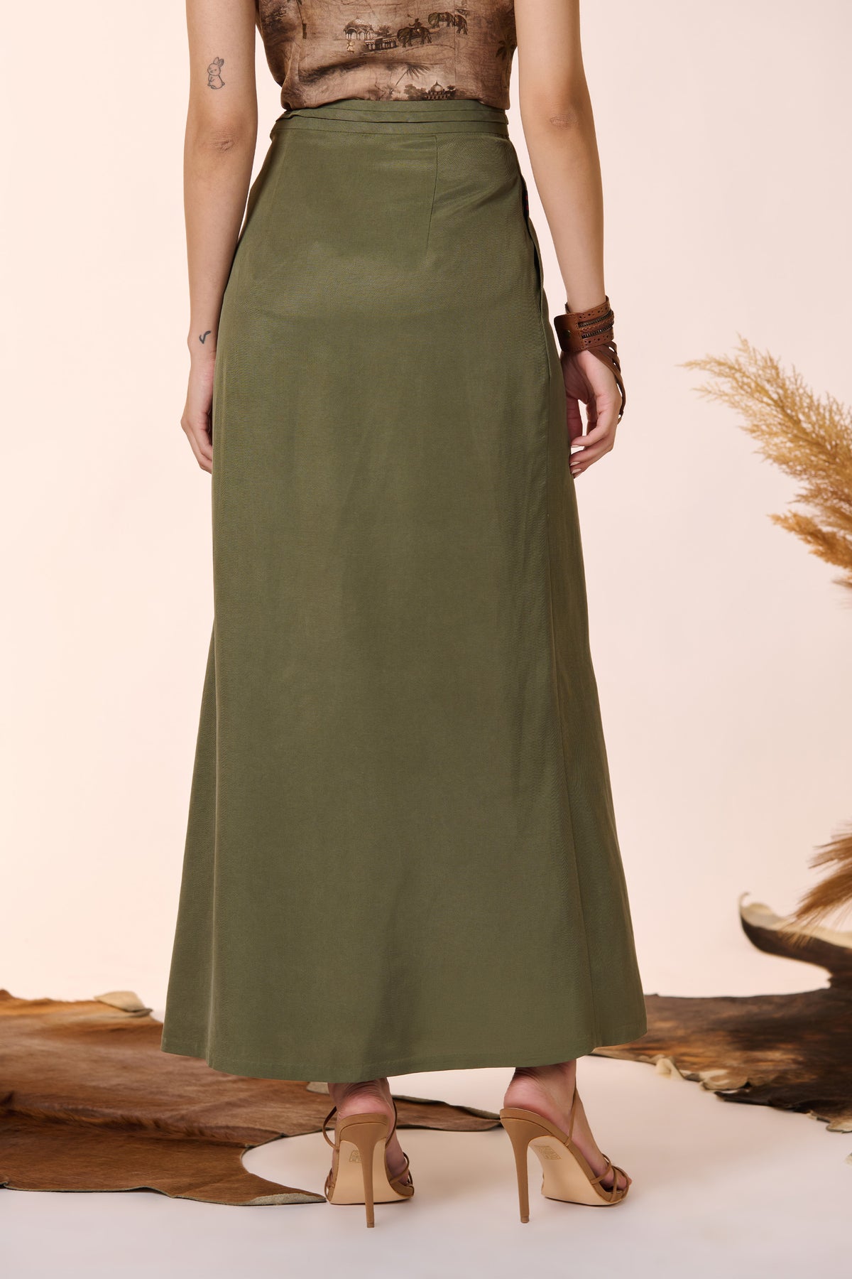 Olive Wrap-Around skirt